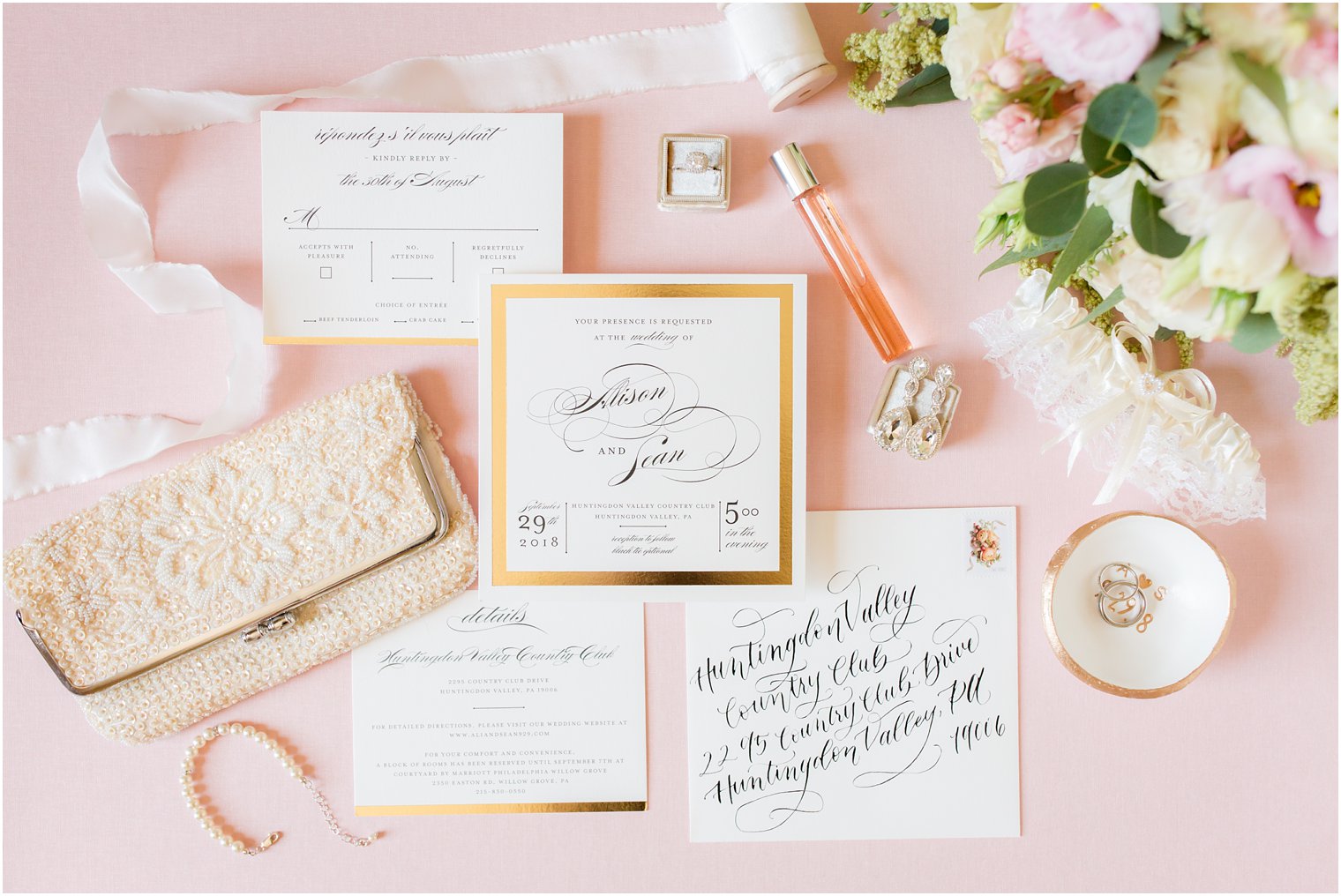 Gold and ivory wedding invitations by Minted photographed by Idalia Photography