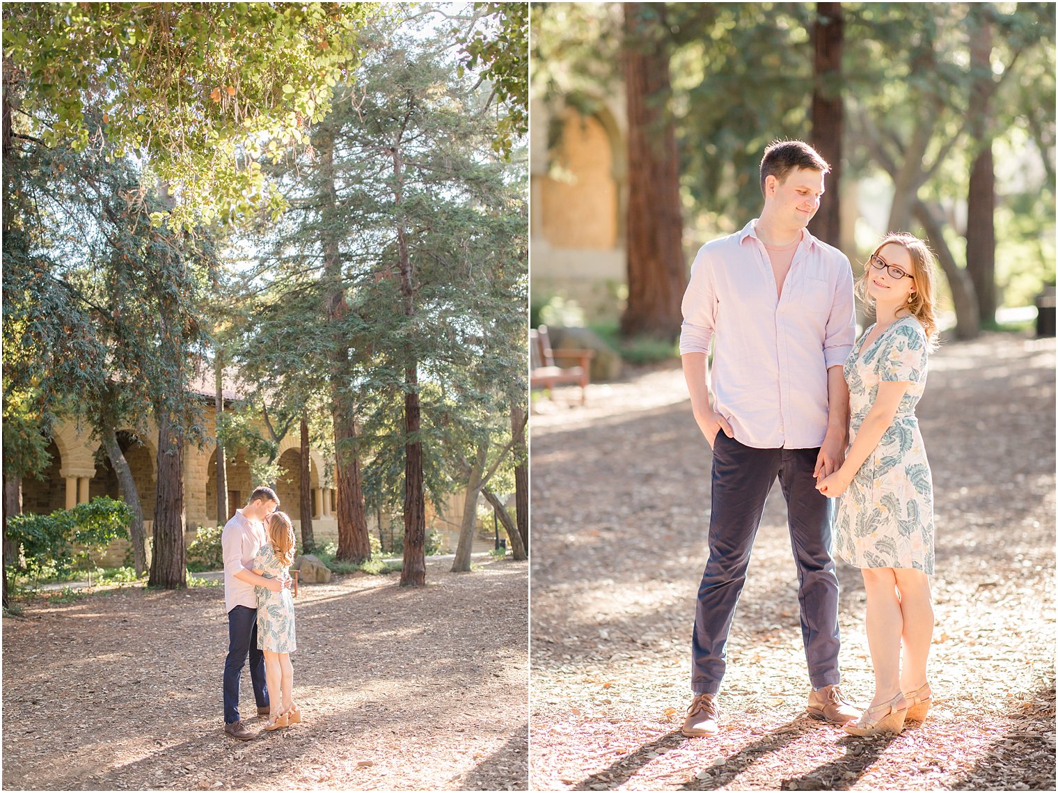 Engagement photos among redwoods on Stanford campus