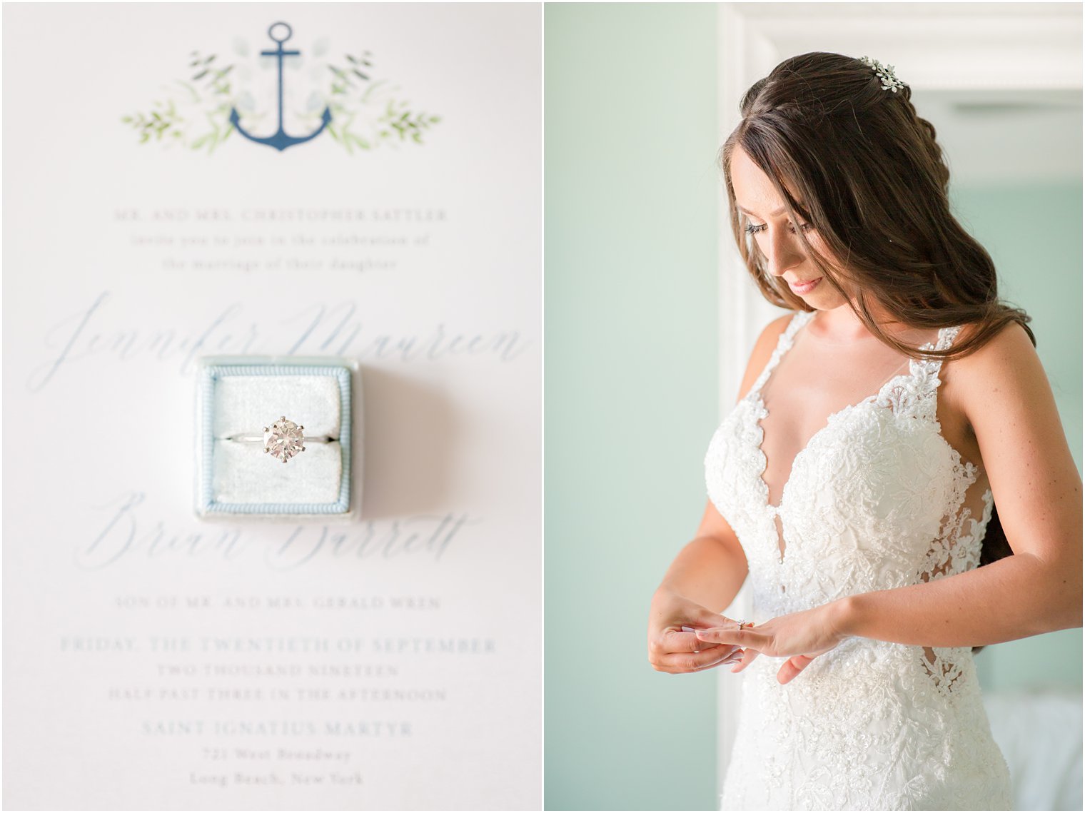 bride puts on engagement ring before Bridgeview Yacht Club wedding