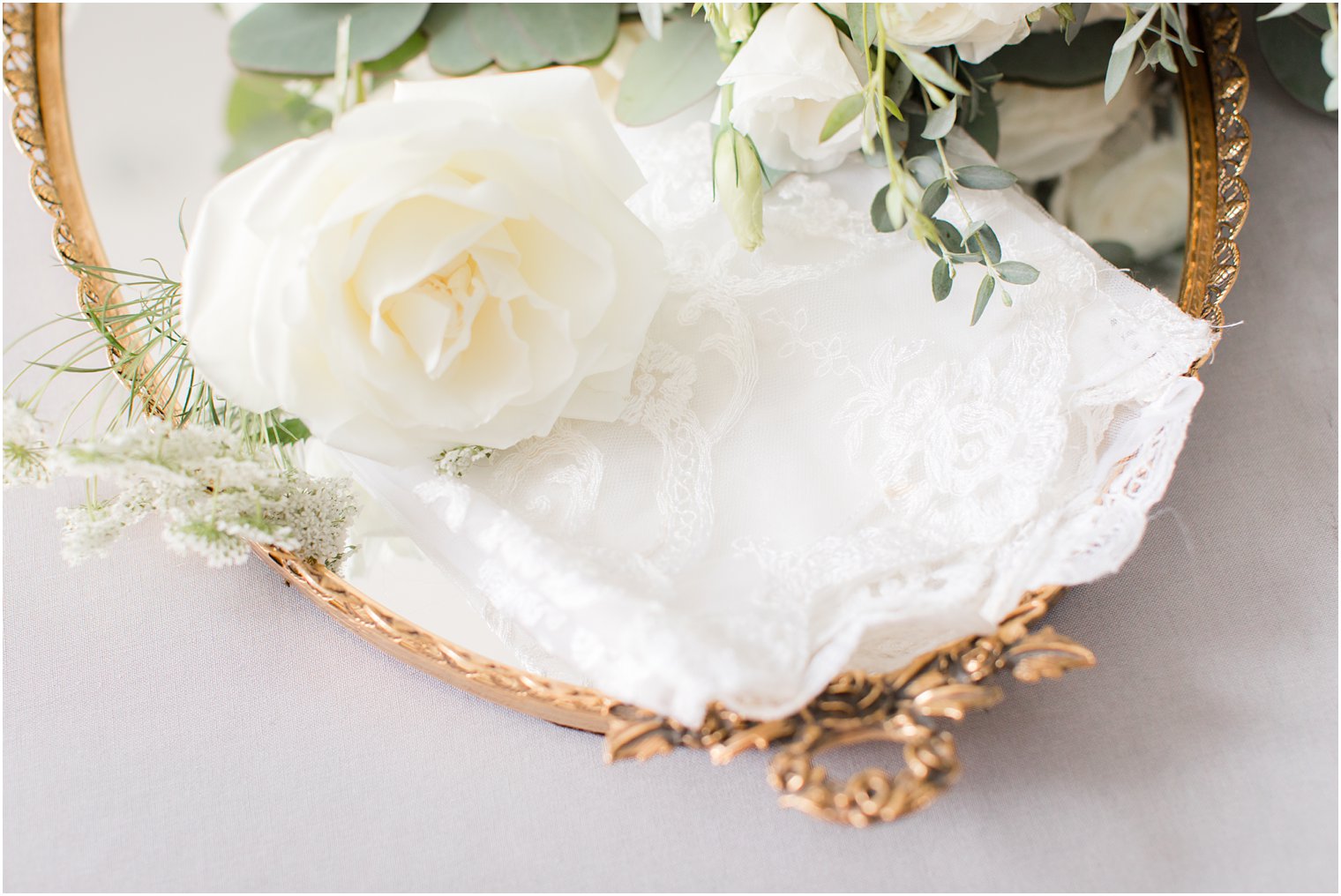 ivory rose and bride's details on LBI wedding day