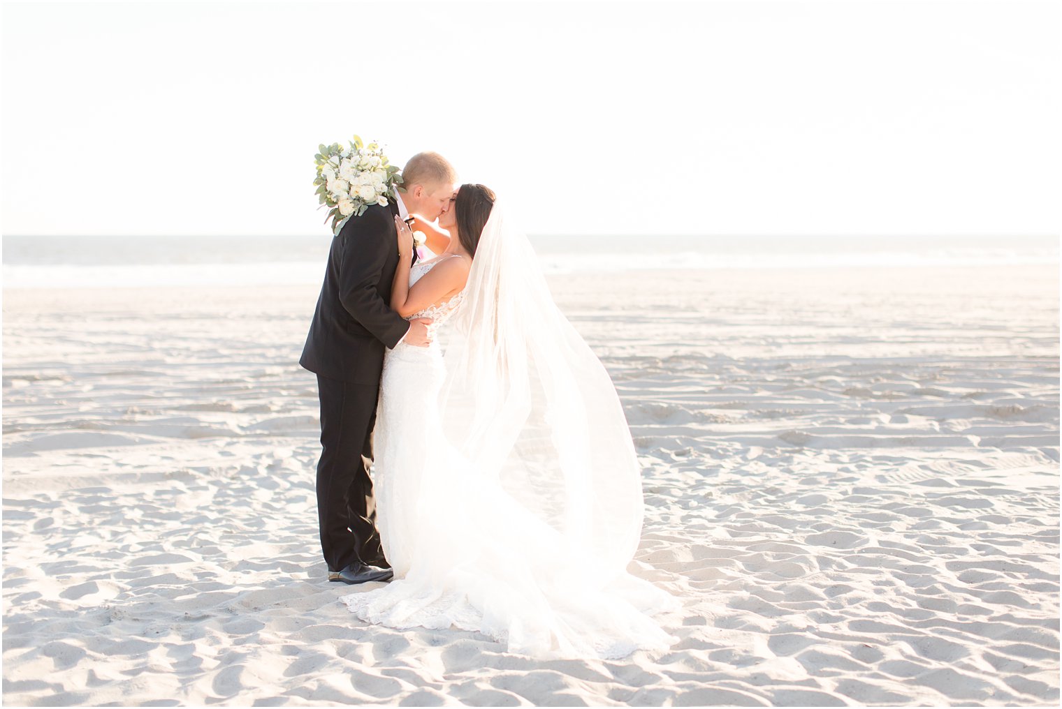 wedding portraits on beach in NJ with Idalia Photography