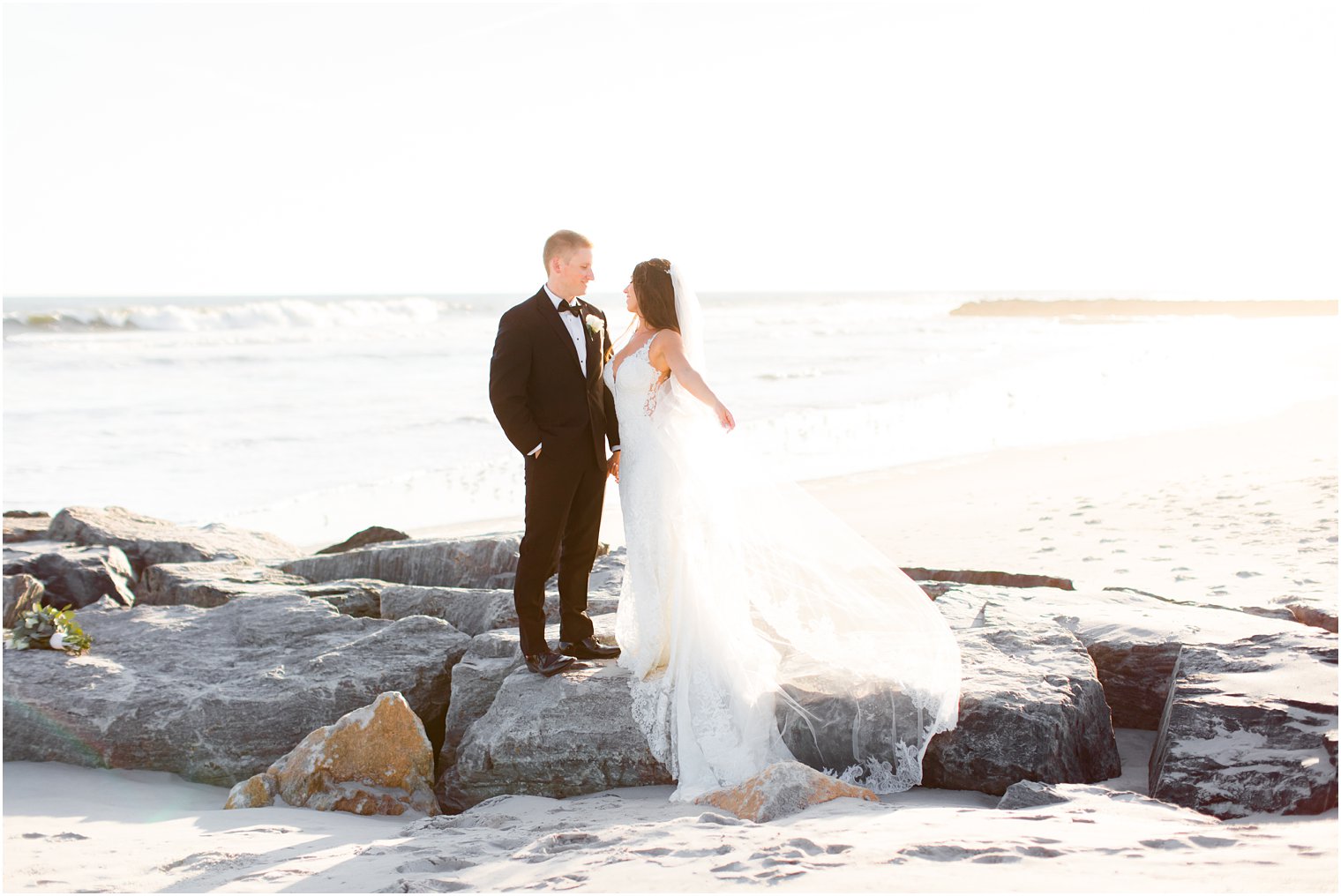 wedding portraits on the rocks of LBI with Idalia Photography