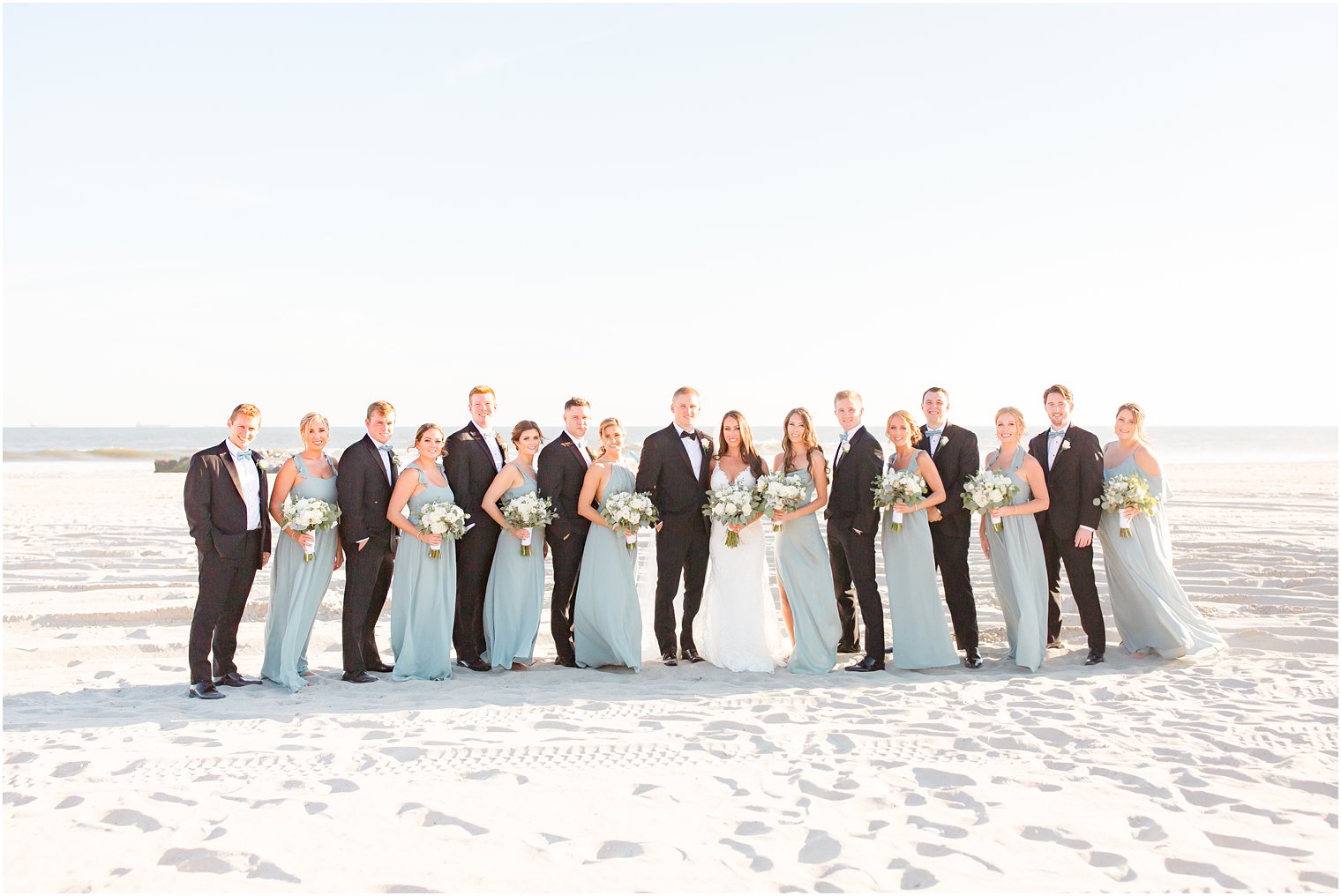 bridal party in black and sage green for NJ wedding day with Idalia Photography