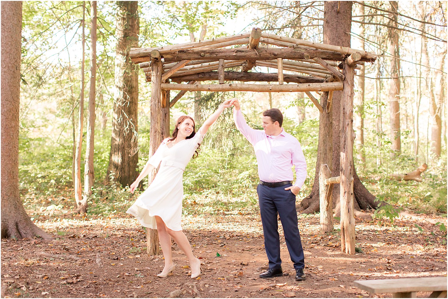 bride and groom dance during NJ engagement session