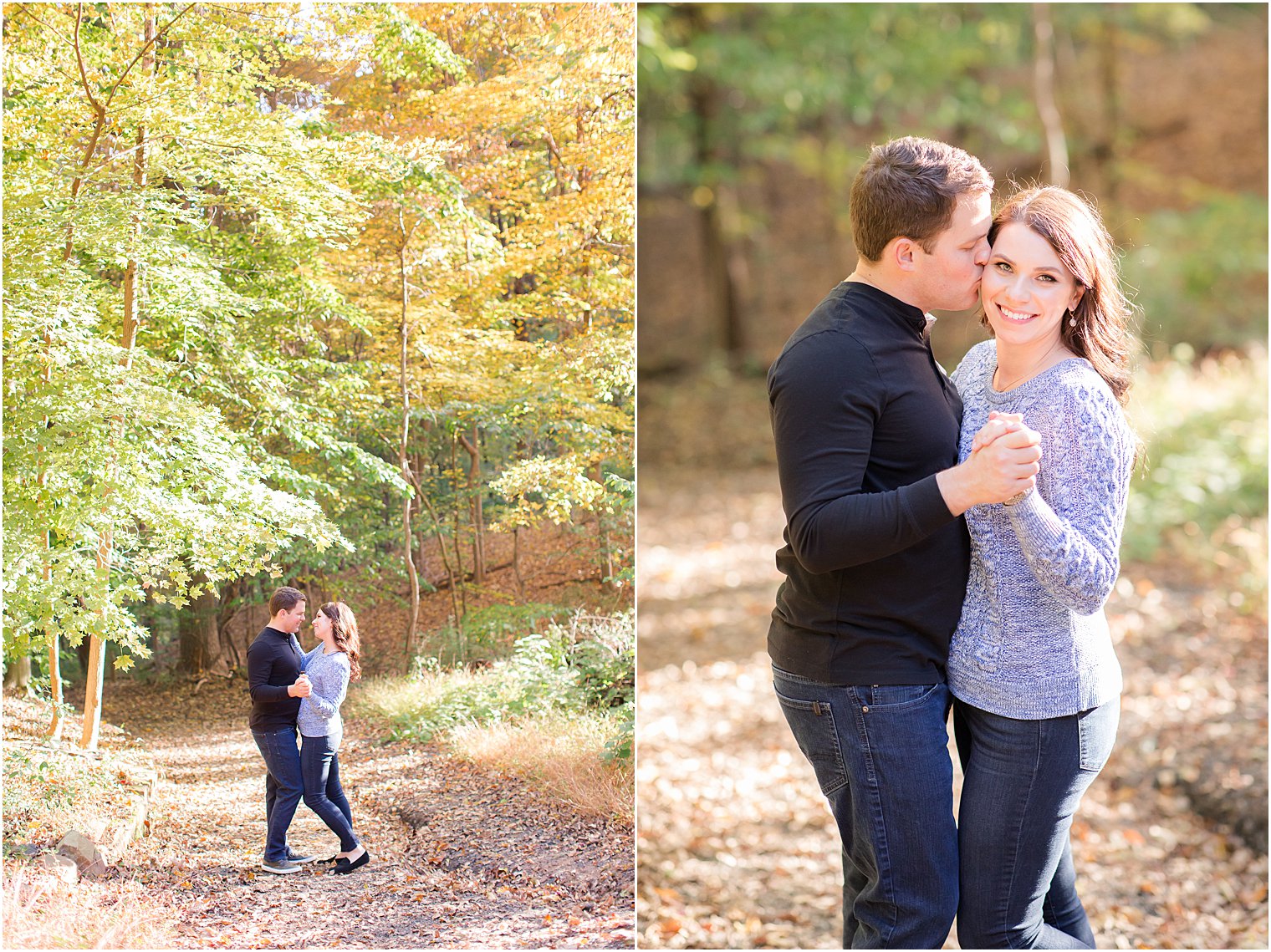 bride and groom dance together during Watchung Reservation engagement photos