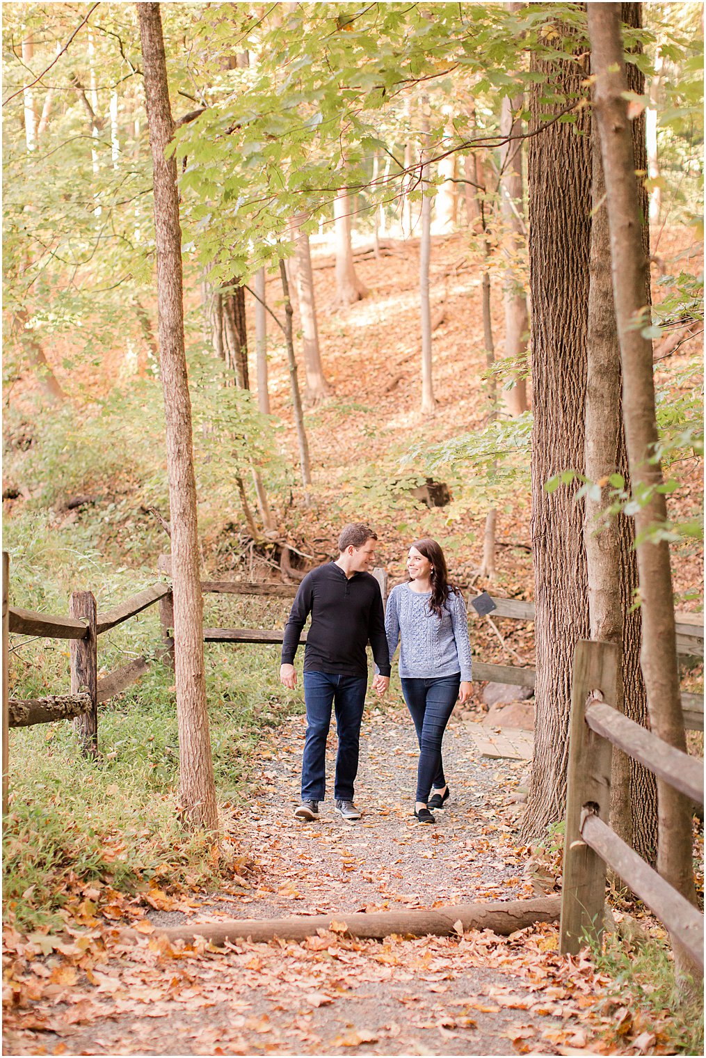 bride and groom walk through Watchung Reservation