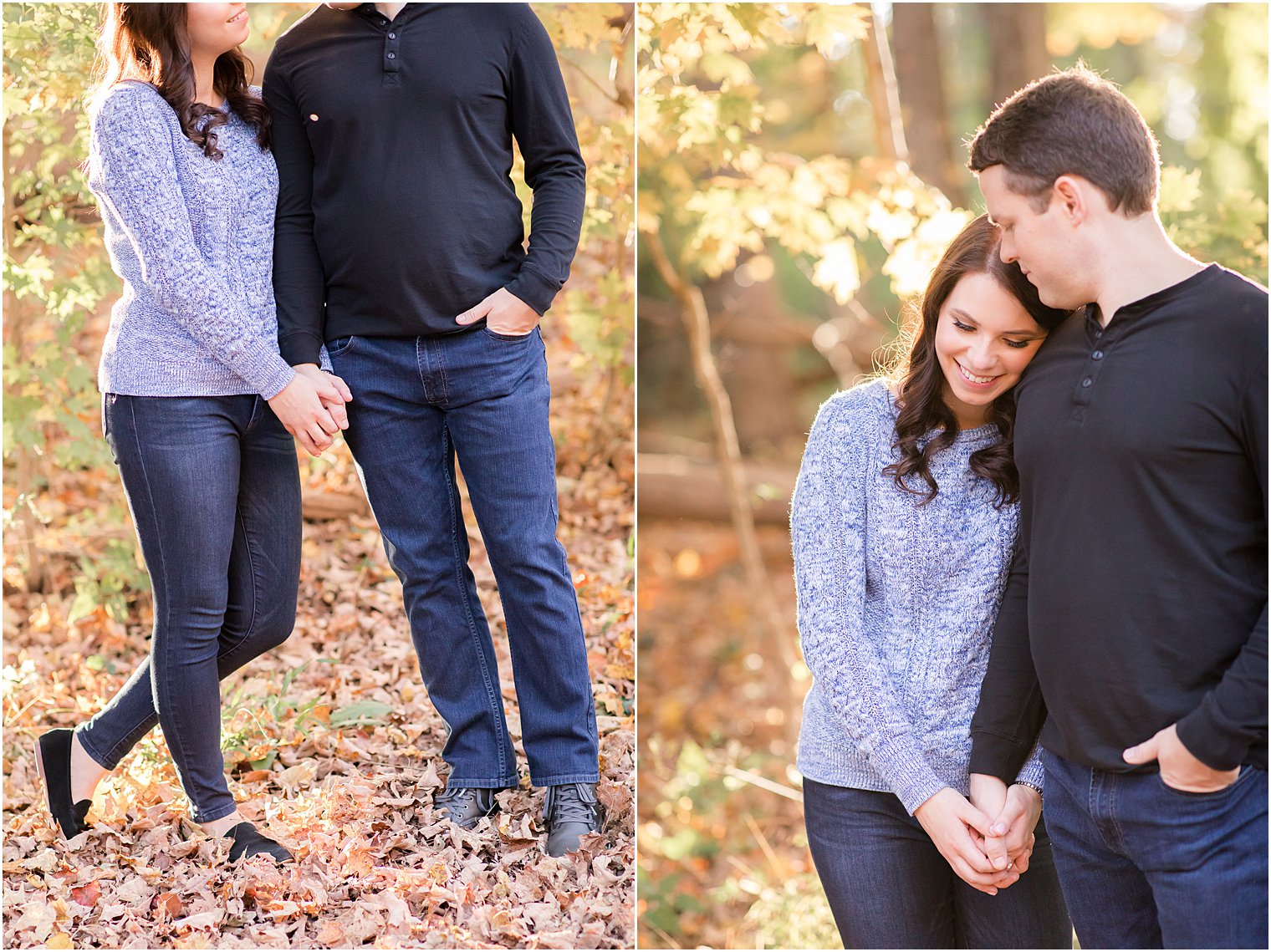 fall engagement portraits at sunset in New Jersey