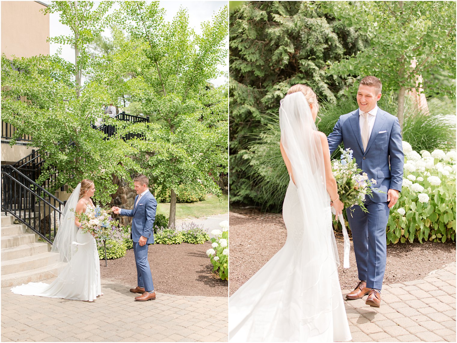 groom sees bride for the first time on NJ wedding day