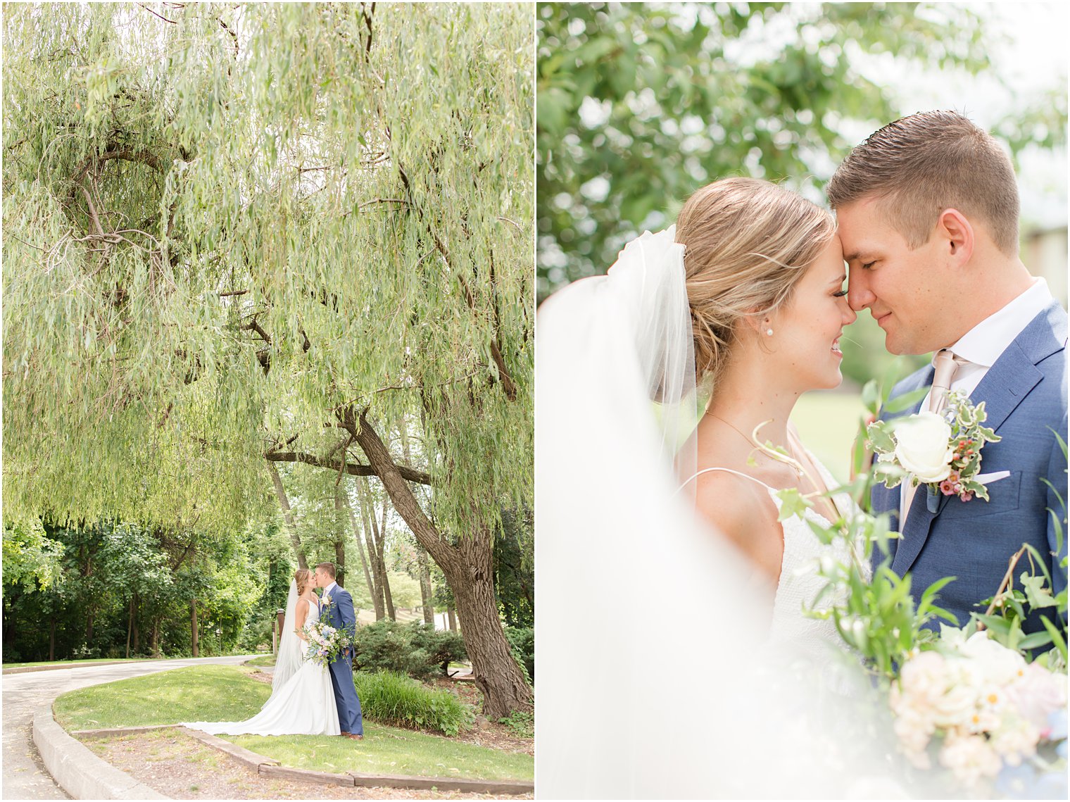 bride and groom kiss under weeping willow at Minerals Resort