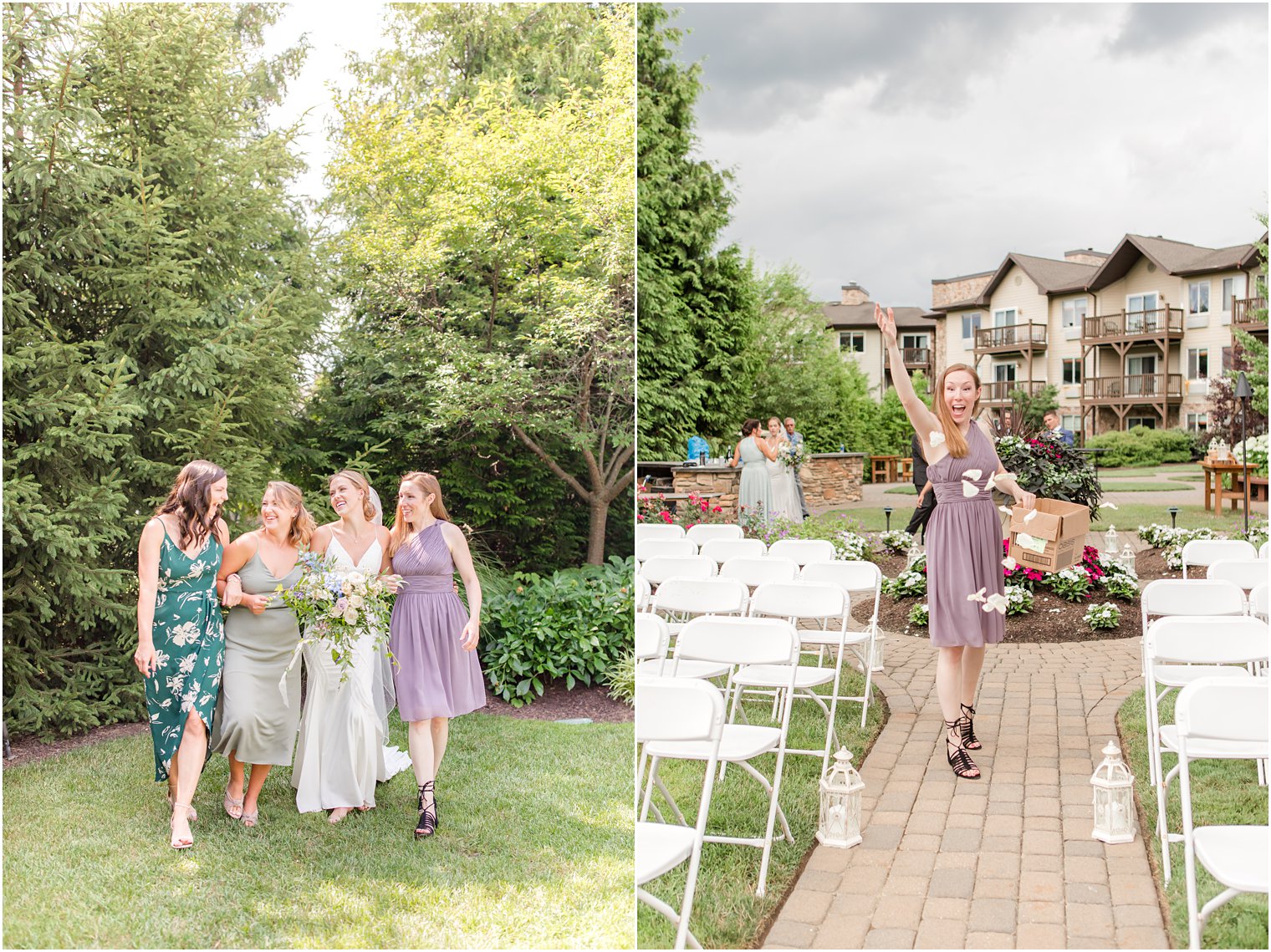 bride poses with three women before rainy wedding ceremony in Vernon NJ