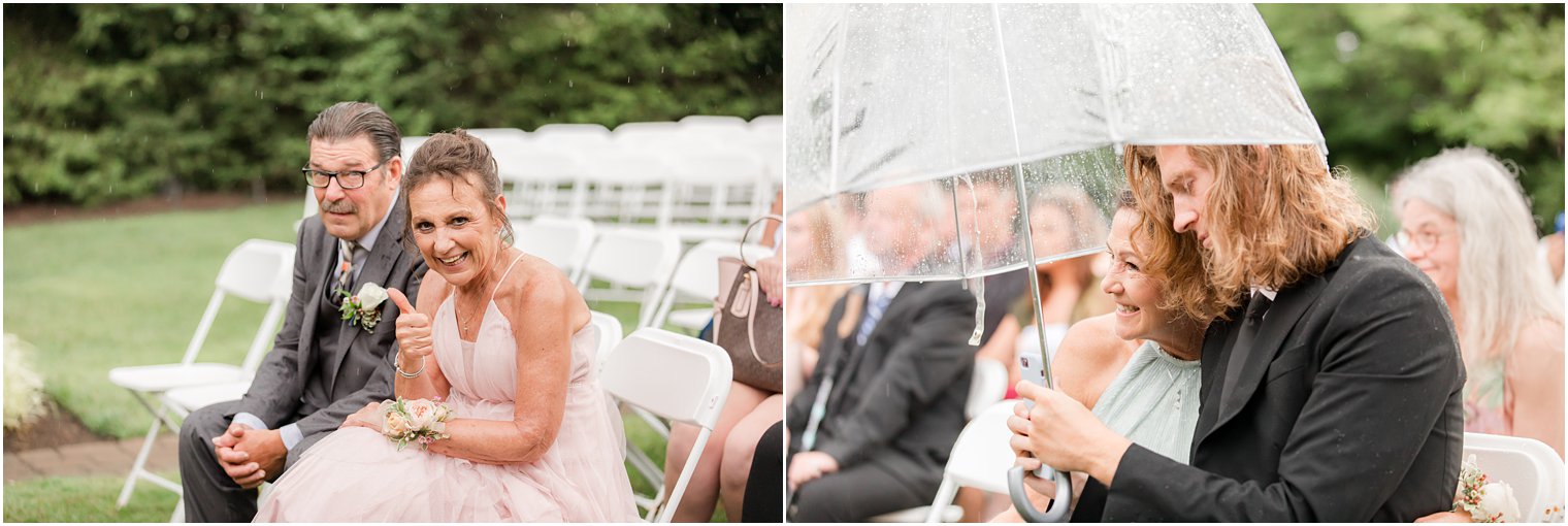 guests sit in rain during wedding ceremony at Minerals Resort