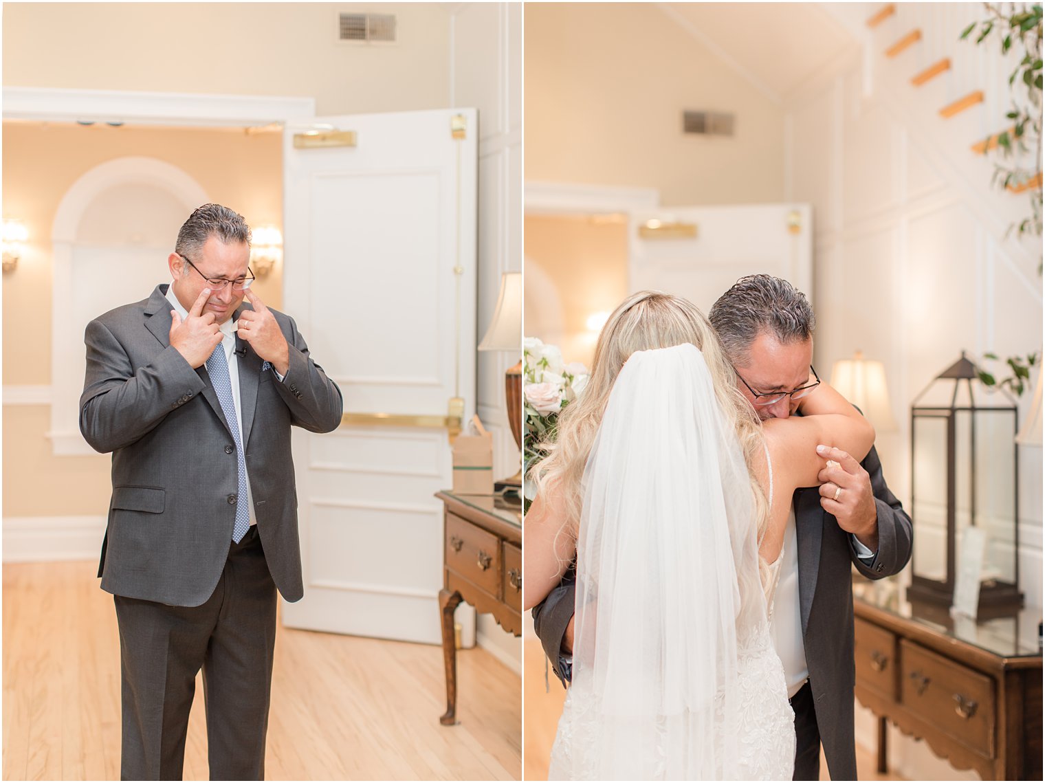 dad cries during first look with bride on wedding day