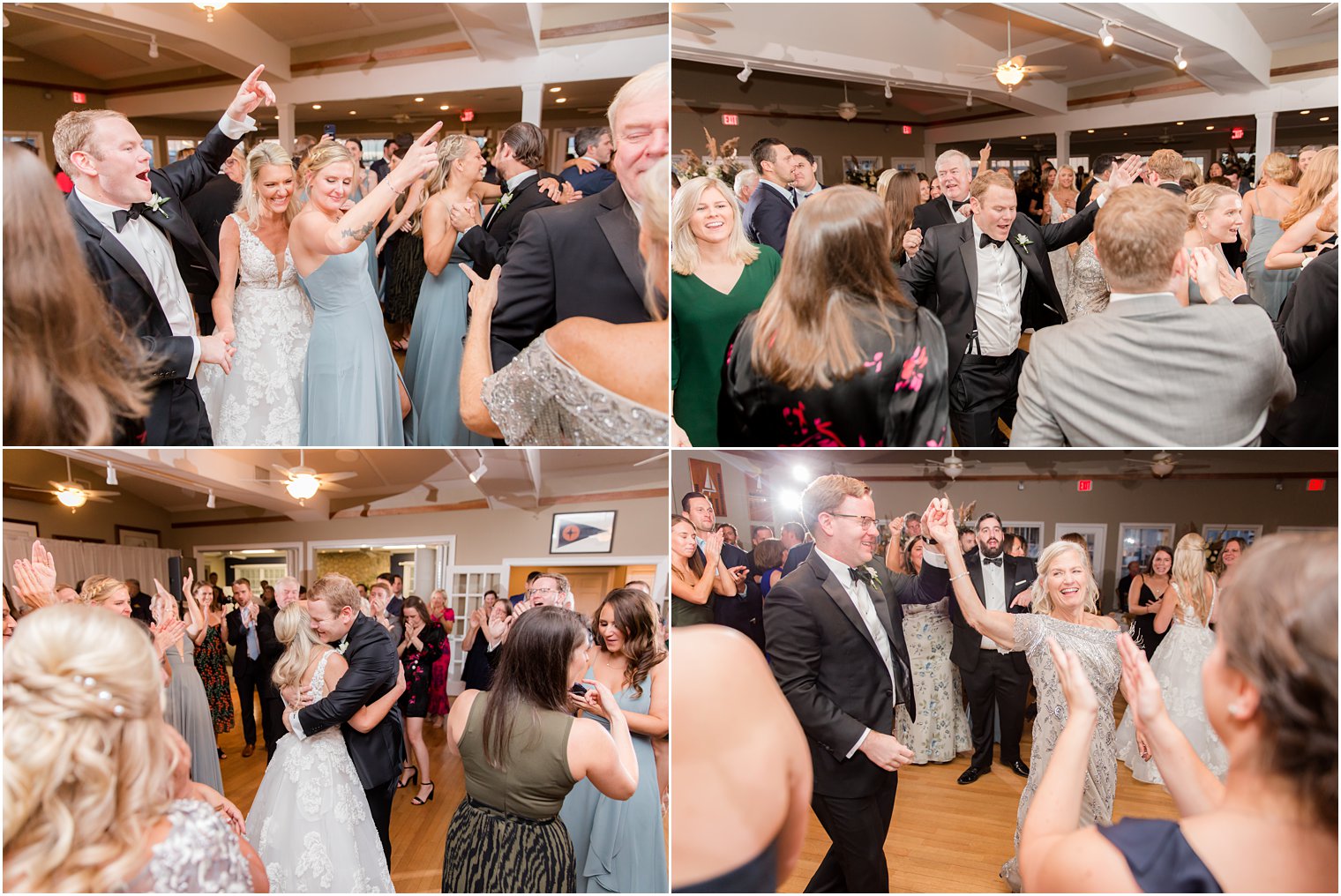 bride and groom dance with guests during Long Beach NJ wedding reception 