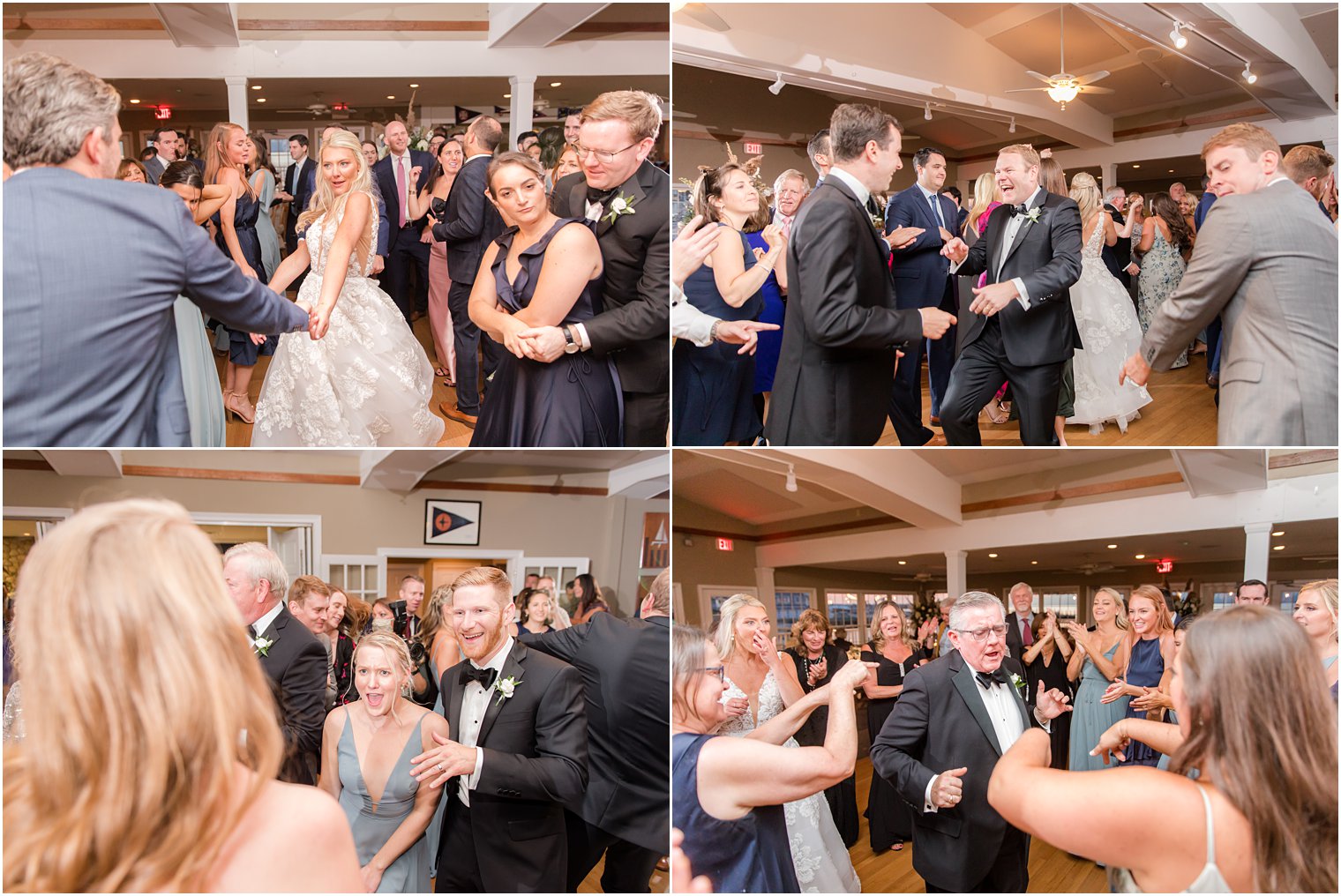 newlyweds dance with guests during Long Beach NJ wedding reception 