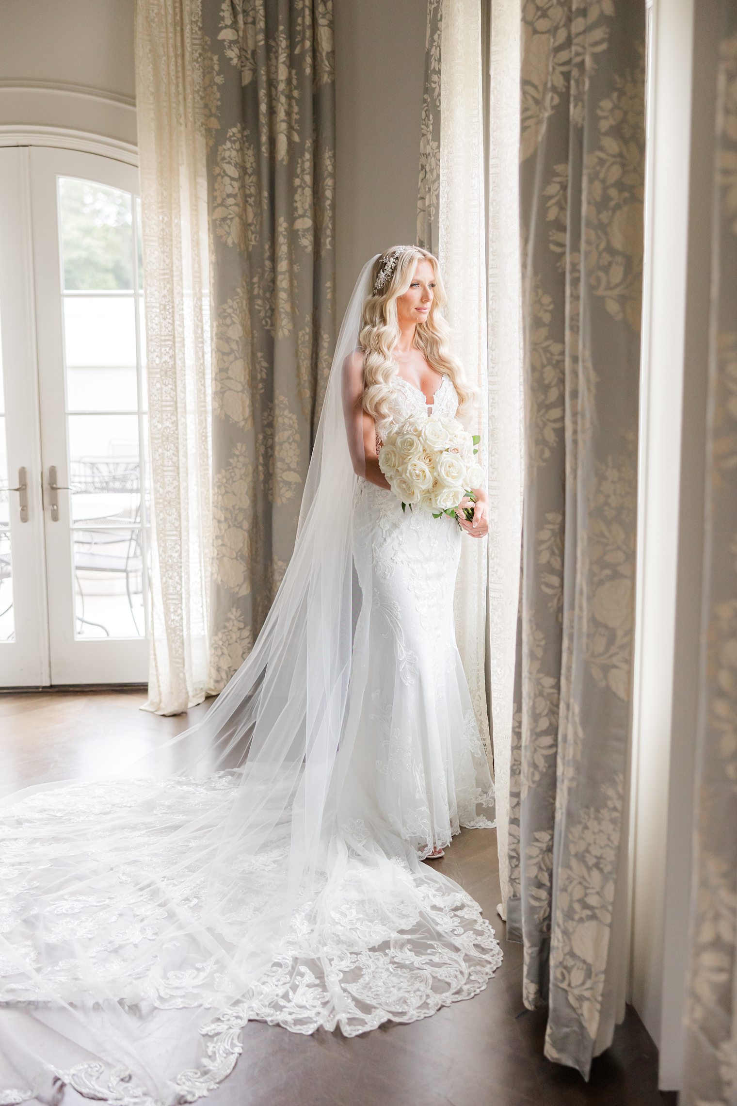 bride looking through the window