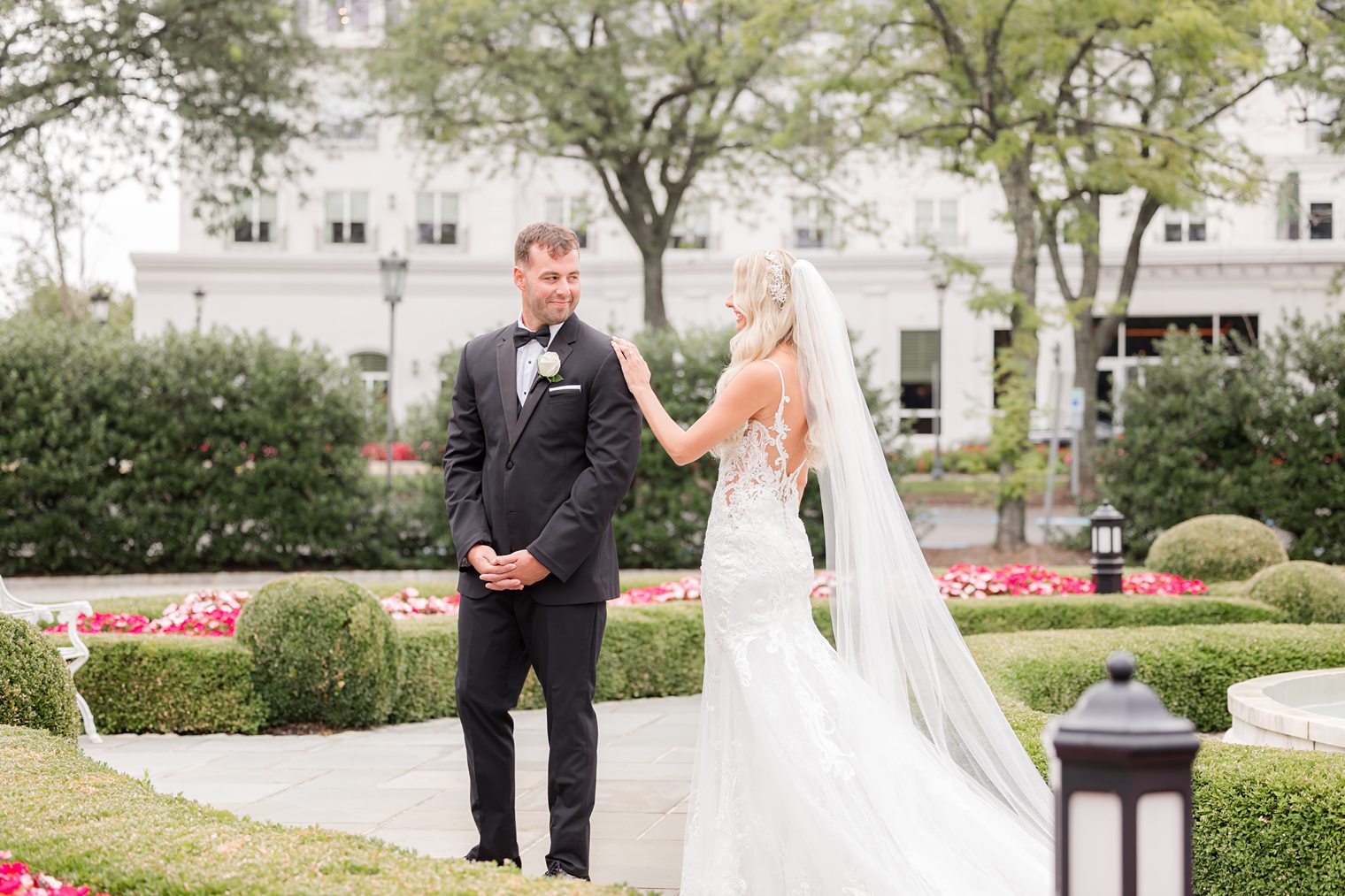 groom and bride sharing their first look