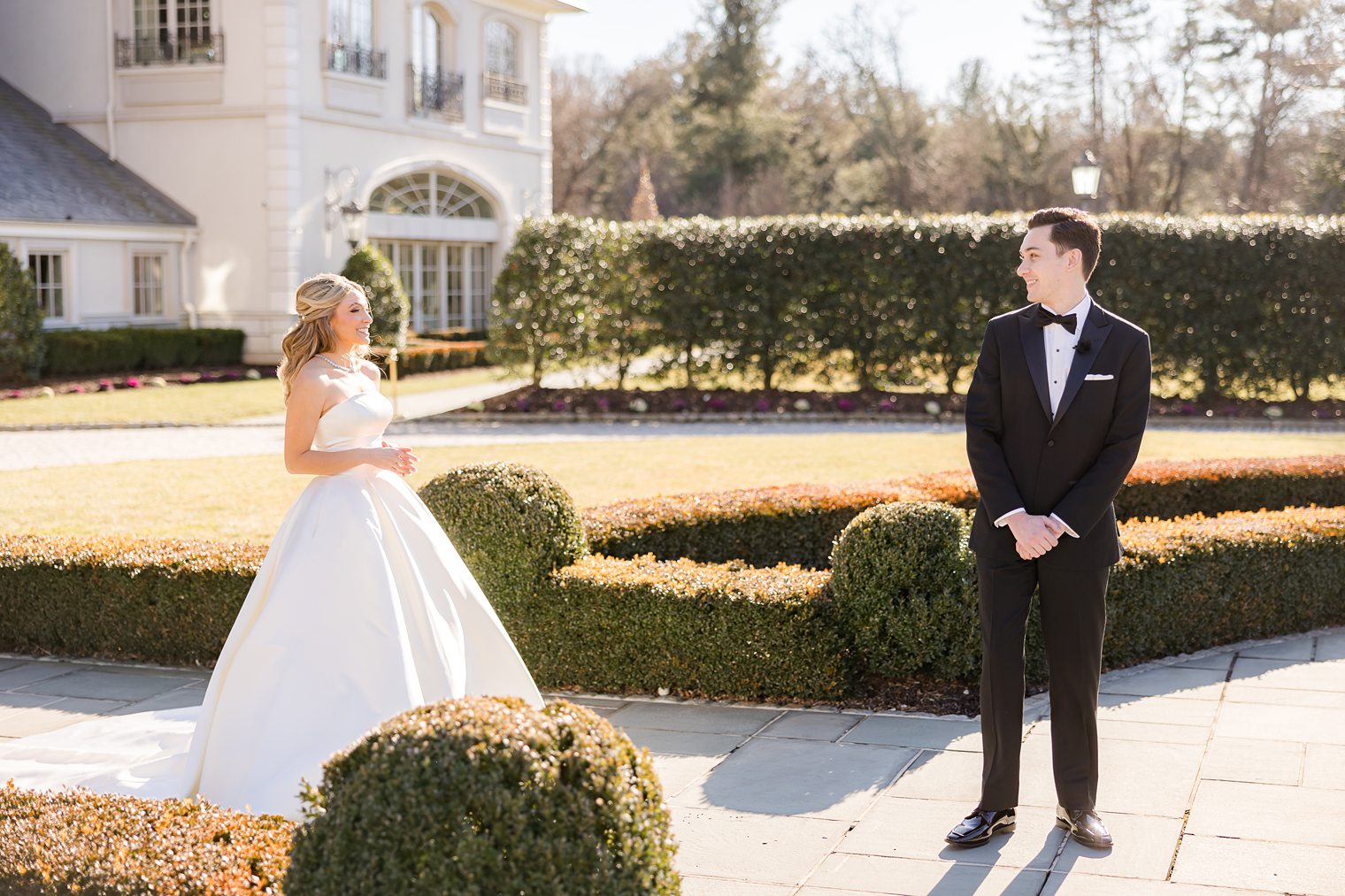 bride and groom sharing their first look