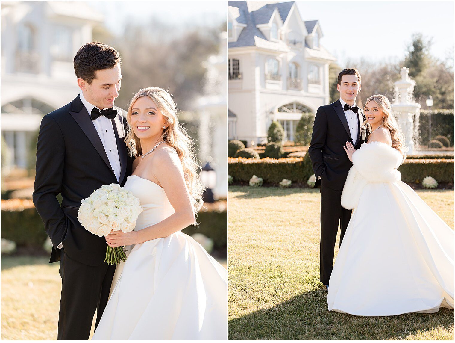 Bride and groom posing for their wedding photo shoot 