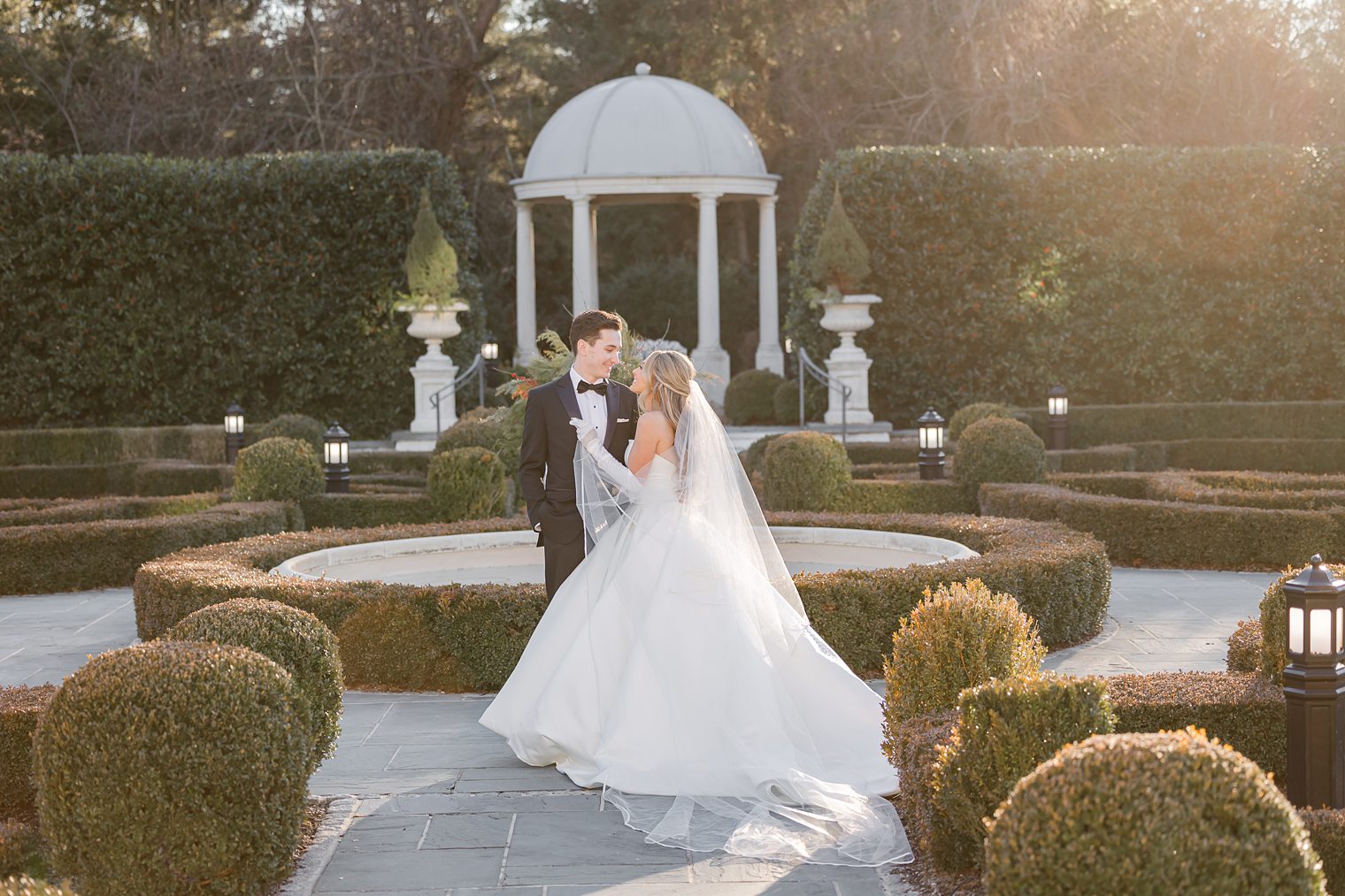 bride and groom looking each other 