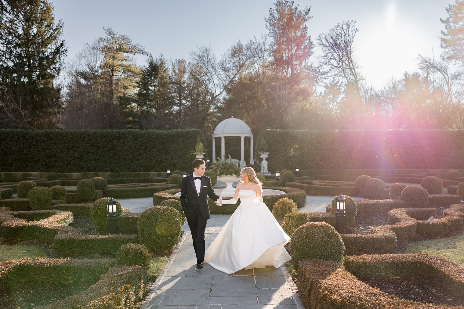 bride and groom looking at each other romantically