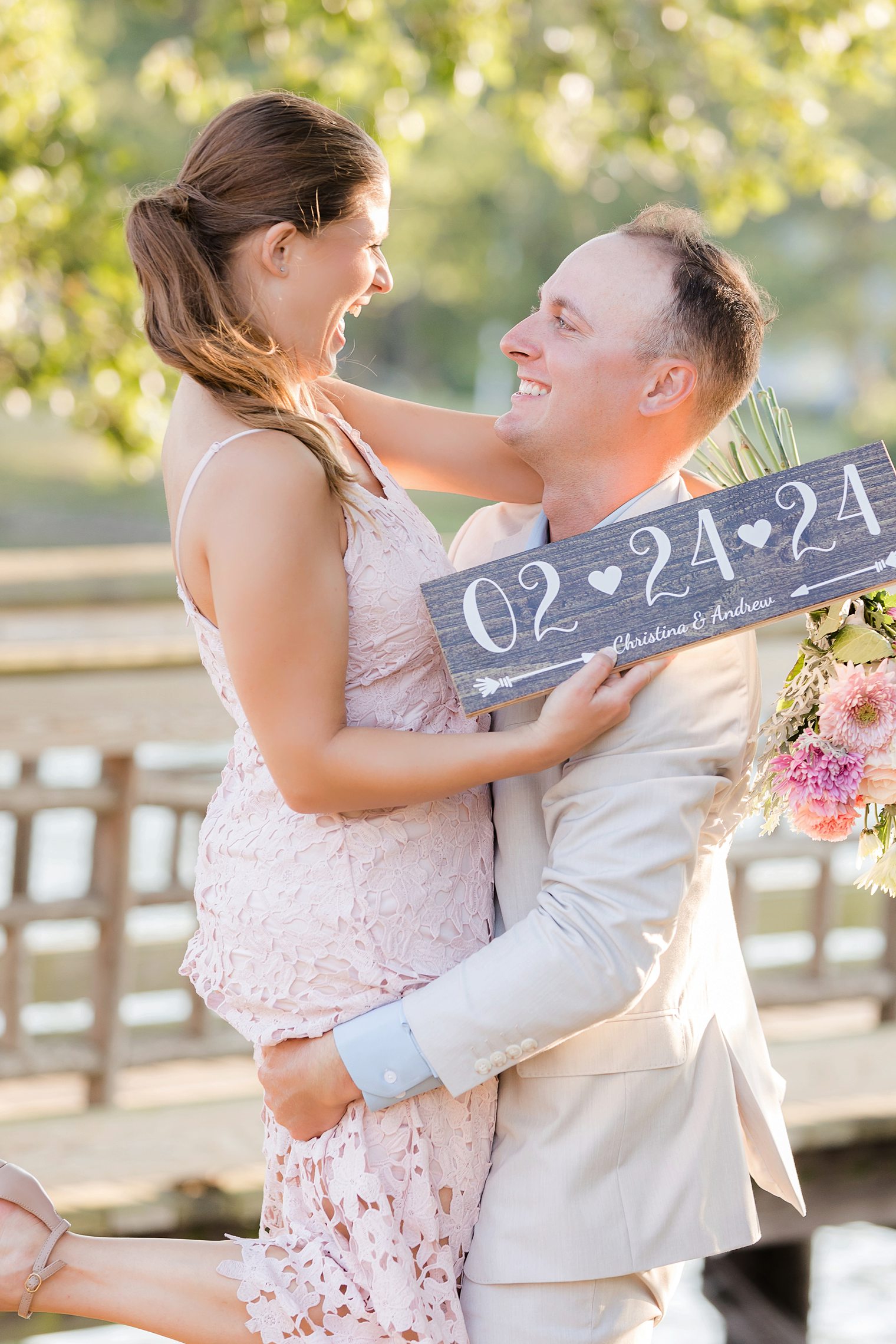 groom and bride having fun in their engagement session 