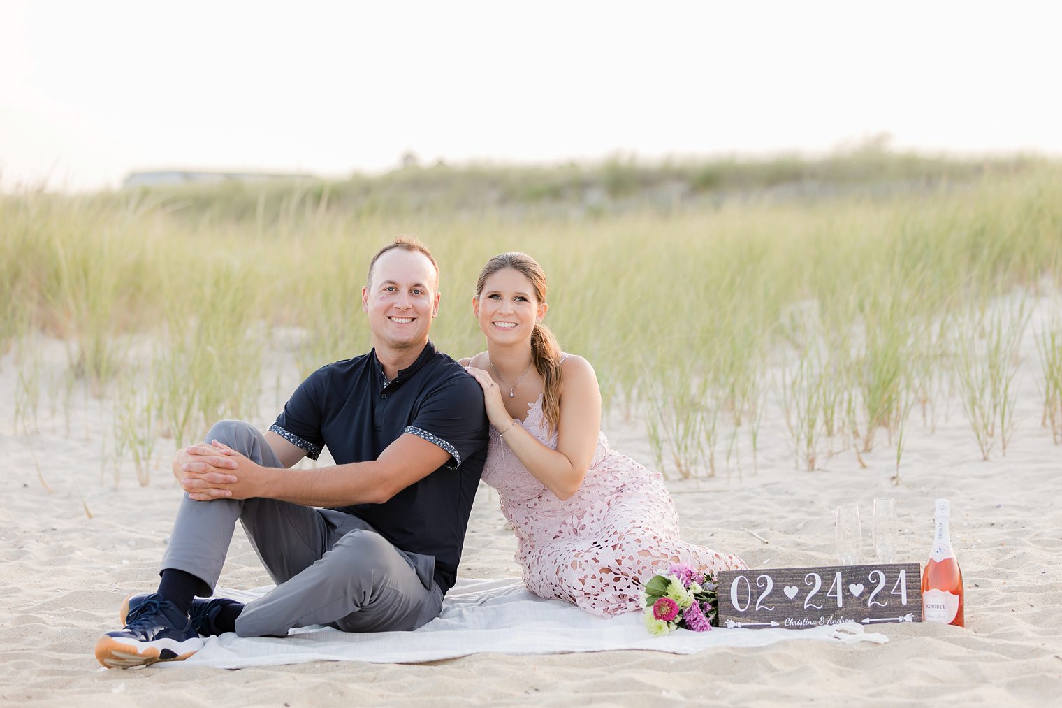 bride and groom posing for their engagement session 