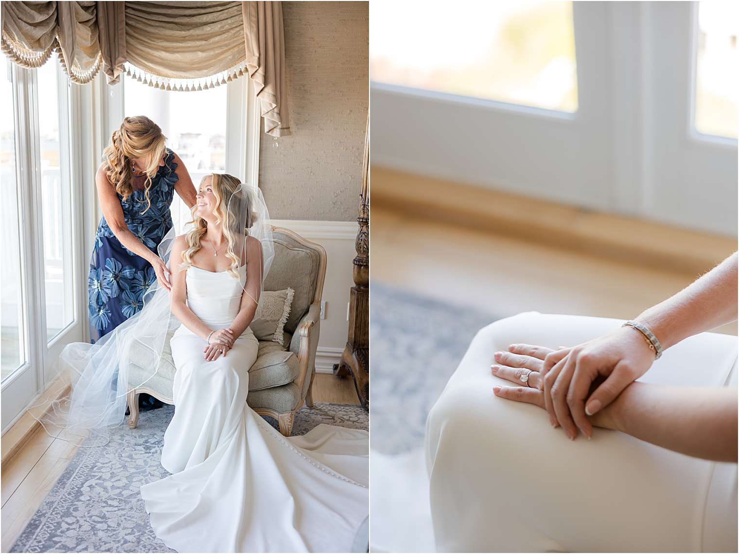 mother helping the bride get dressed