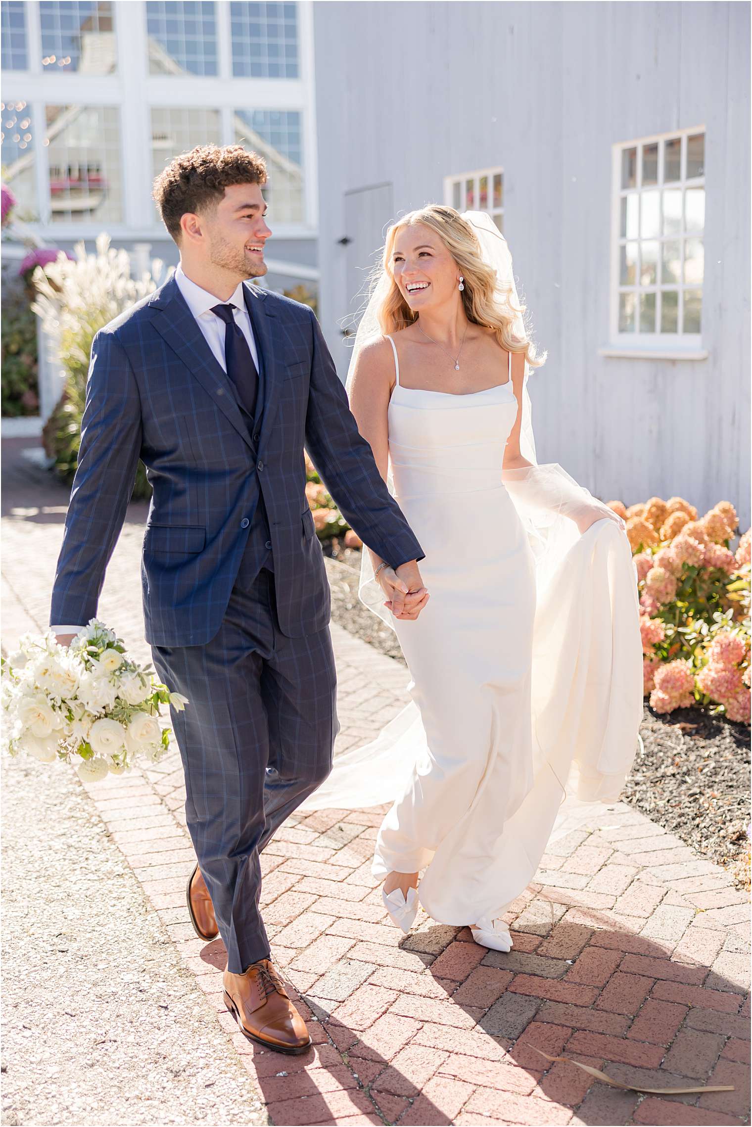 bride and groom walking