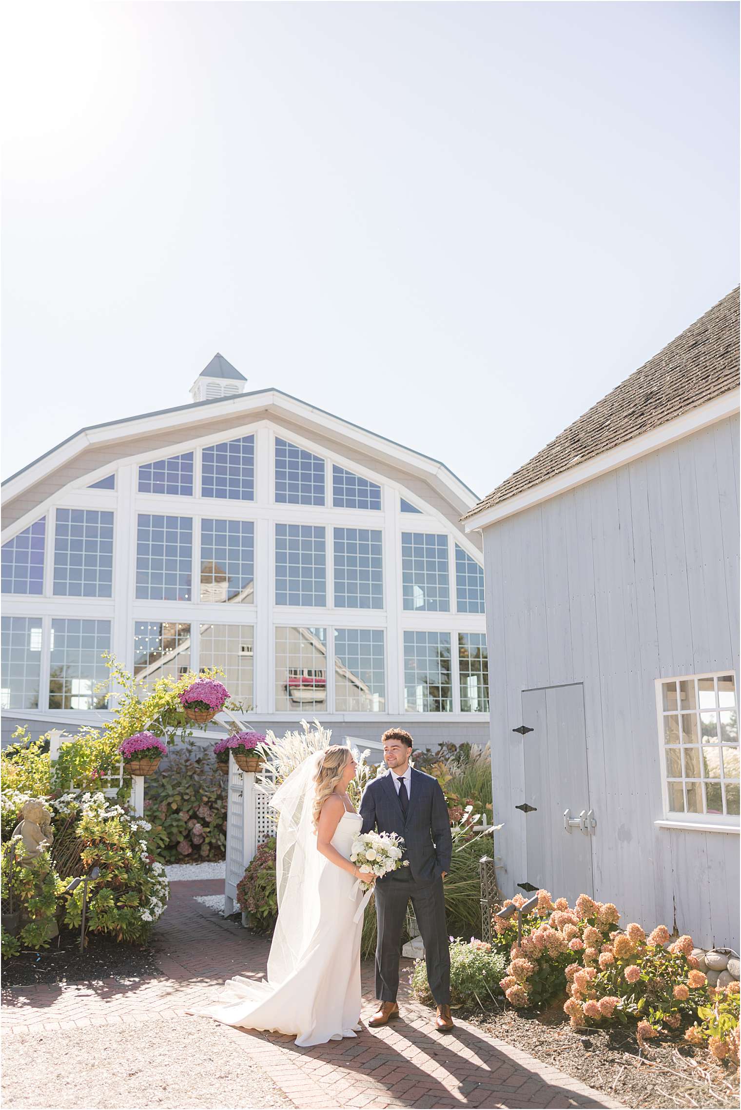 bride and groom looking at each other