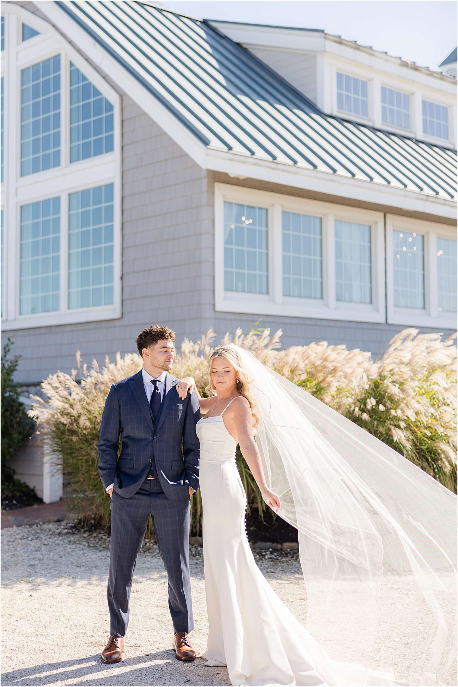 bride and groom posing