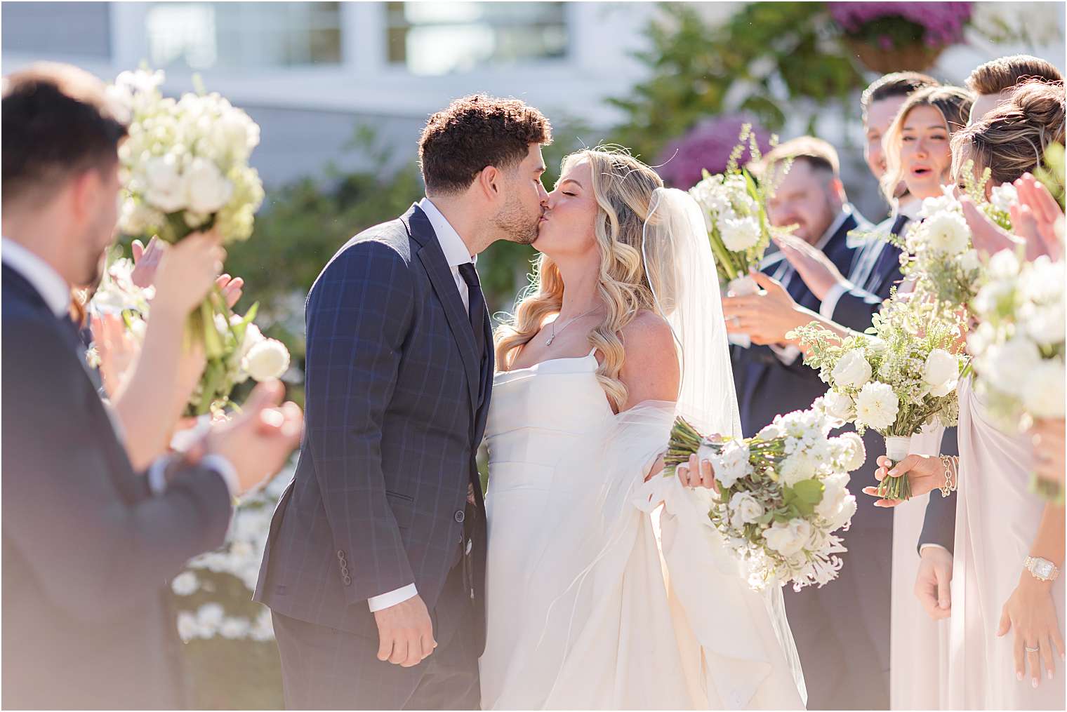 bride and groom kissing