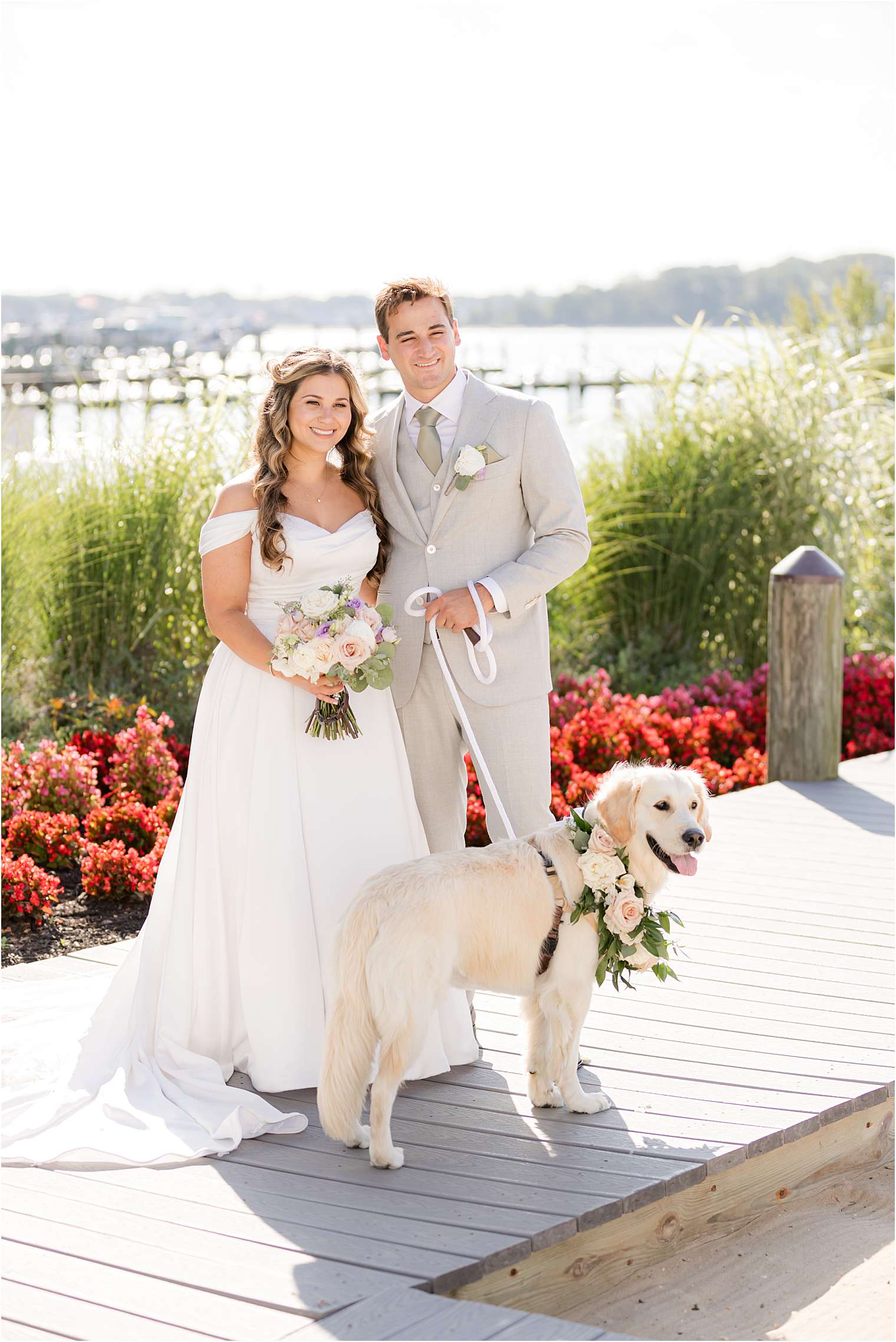 bride and groom with their dog