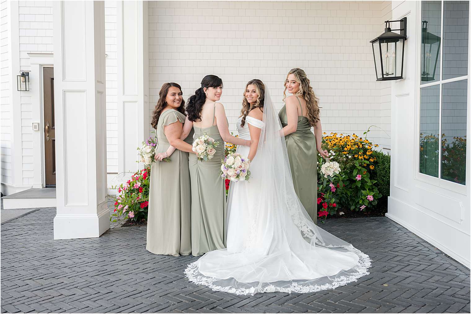 bride with her bridesmaids