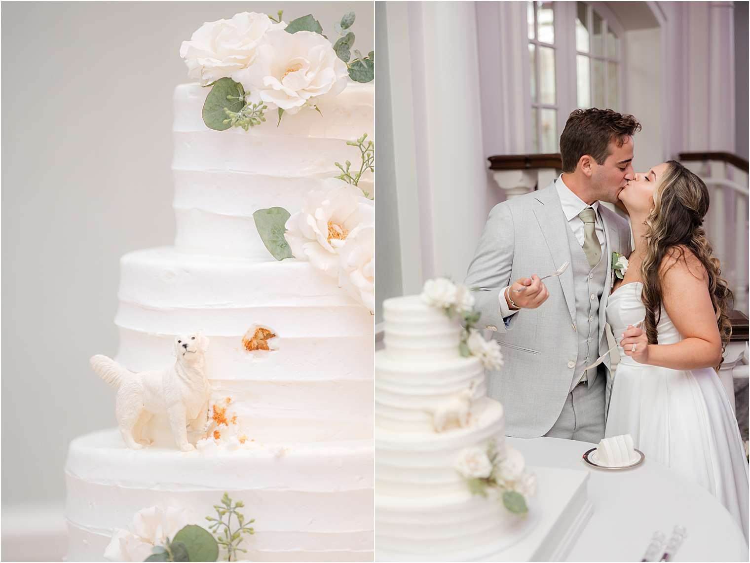 bride and groom cutting the wedding cake