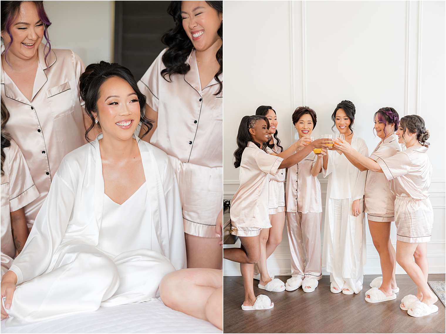 bride having fun with her bridesmaids