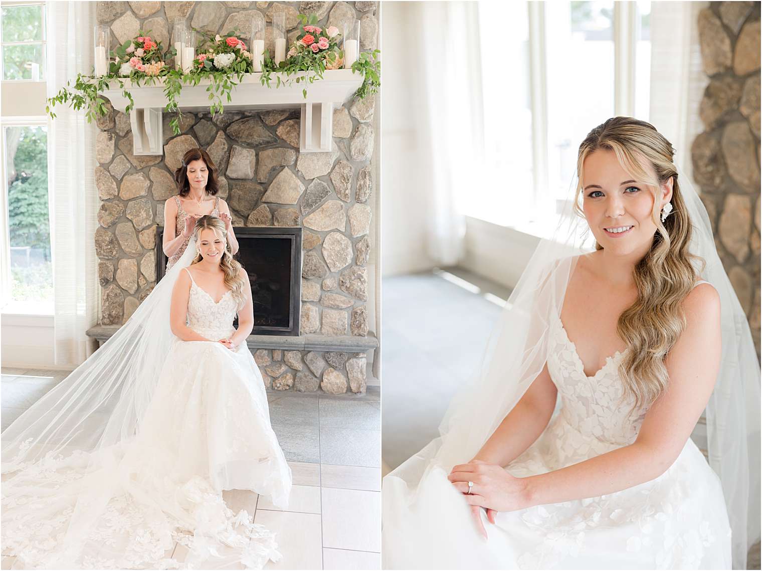 bridesmaid helping the bride with final touches