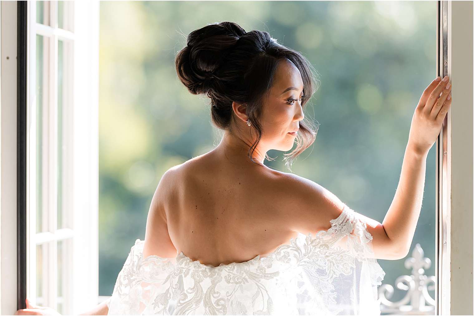 bride looking at the window