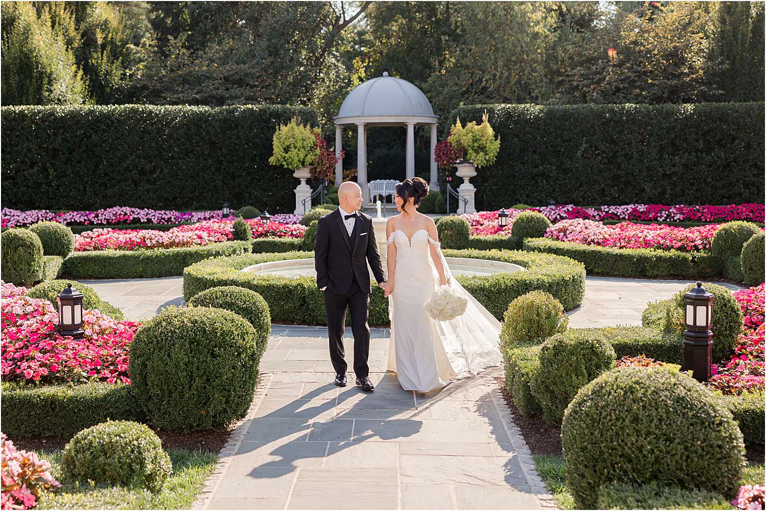 Bride and groom walking