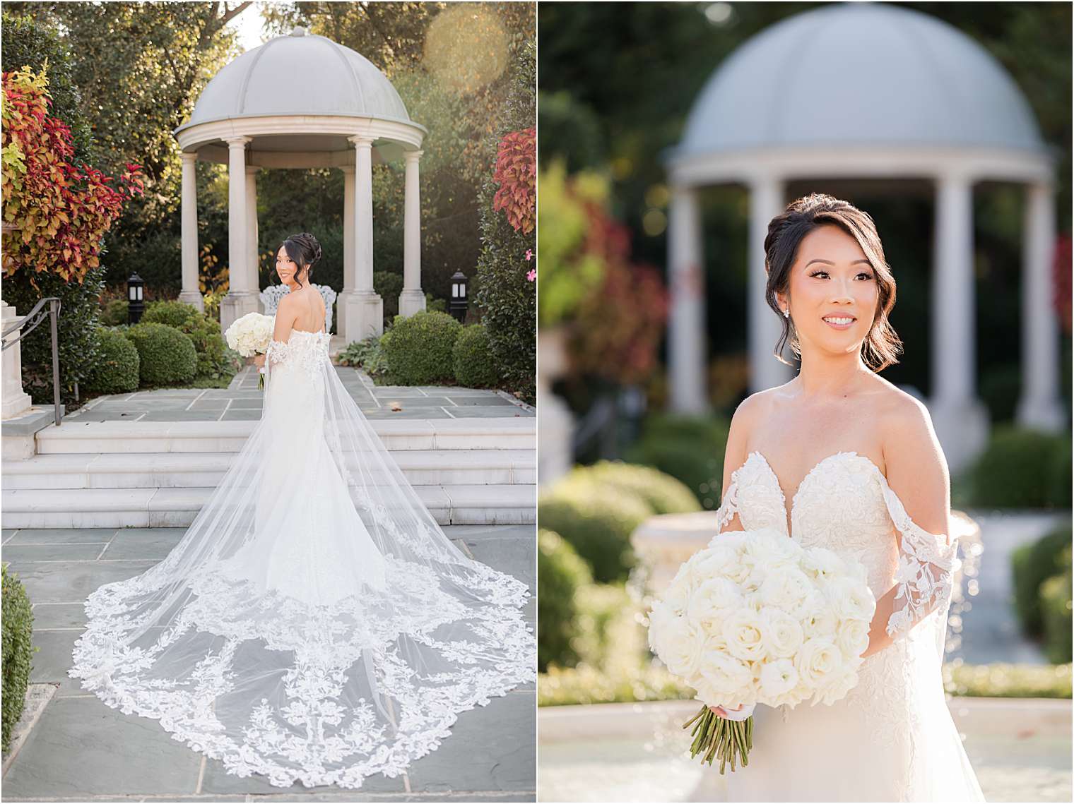 bride walking with her bouquet 