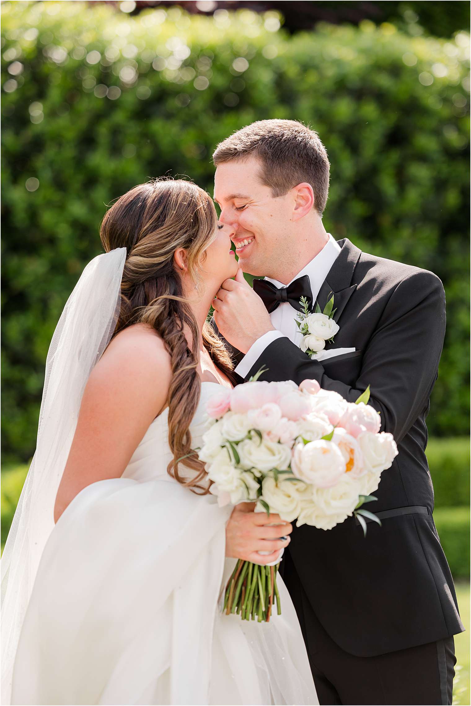 A bride and groom sharing a romantic moment