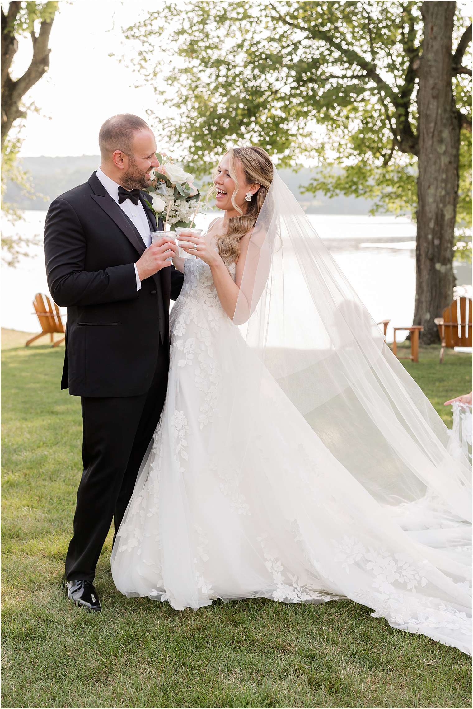 bride and groom celebrating at the Indian Trail Club