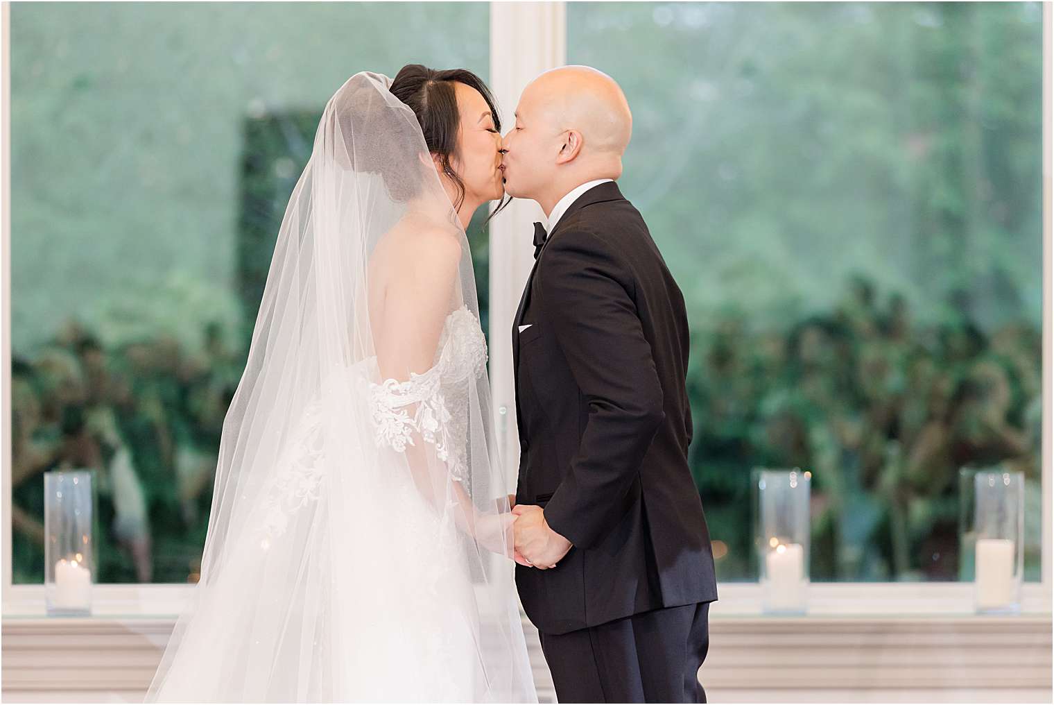 husband and wife kissing