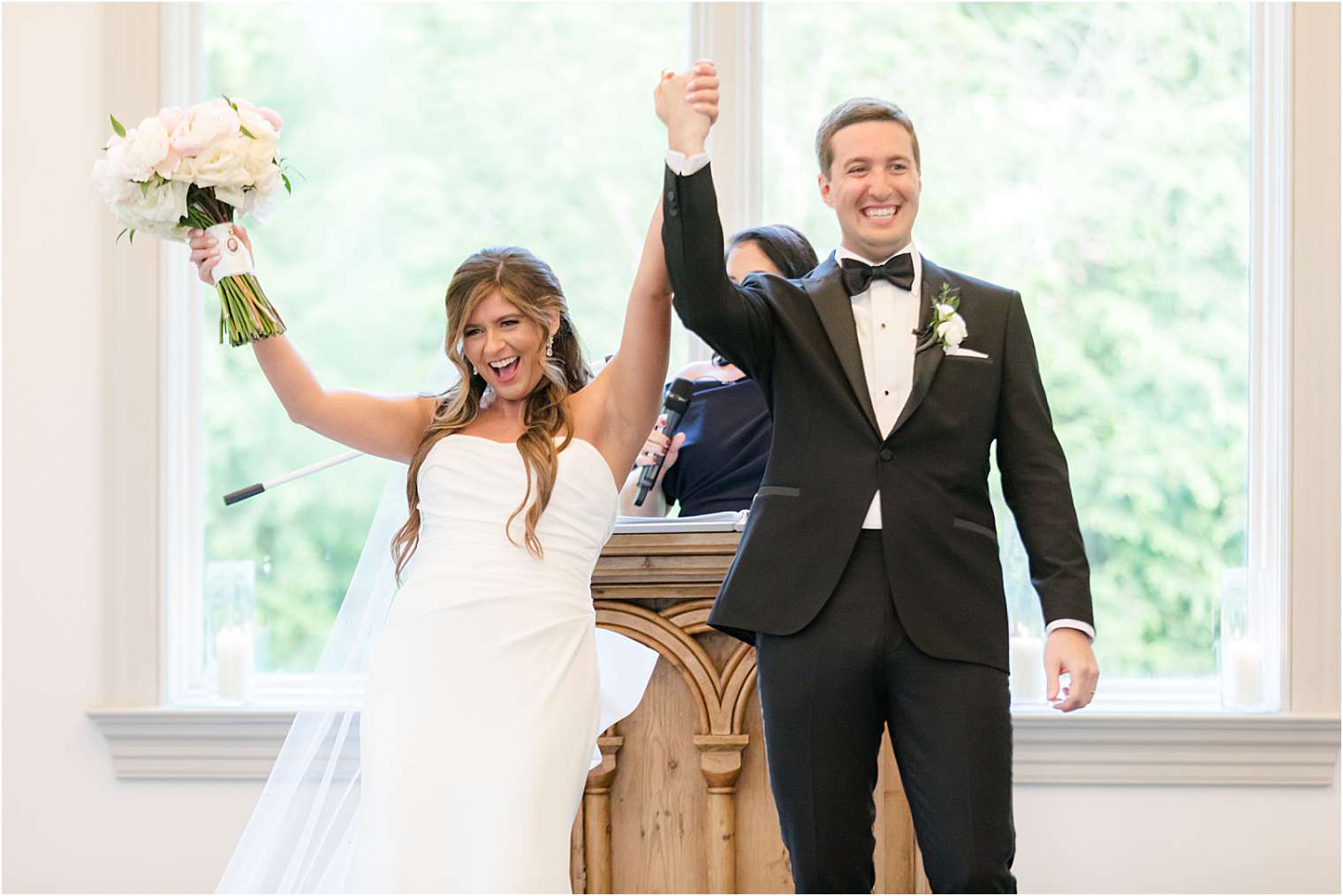 bride and groom celebrating