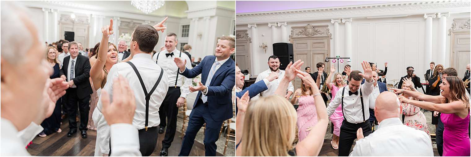 husband and wife dancing with their guests in the ballroom