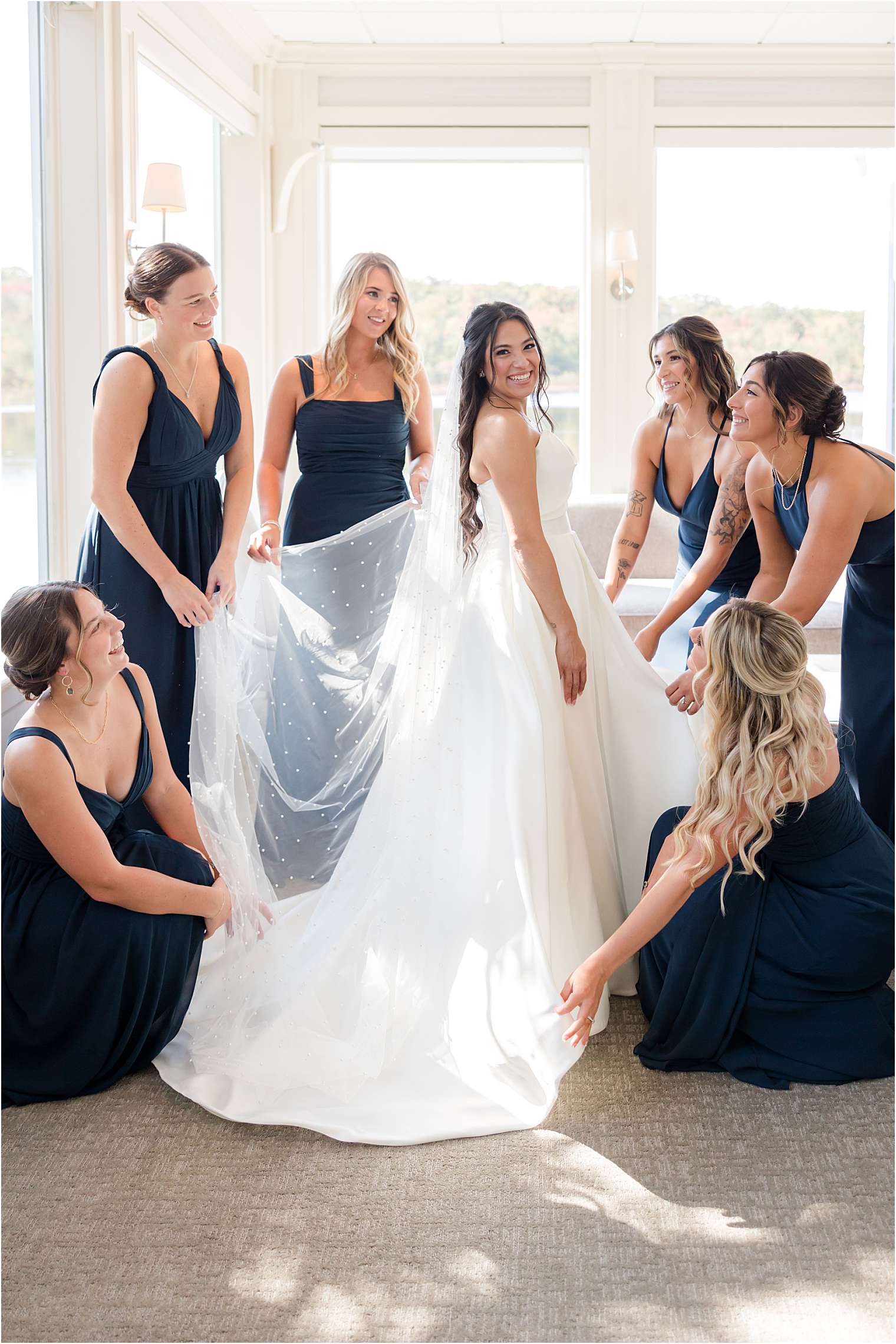 bride with her bridesmaids