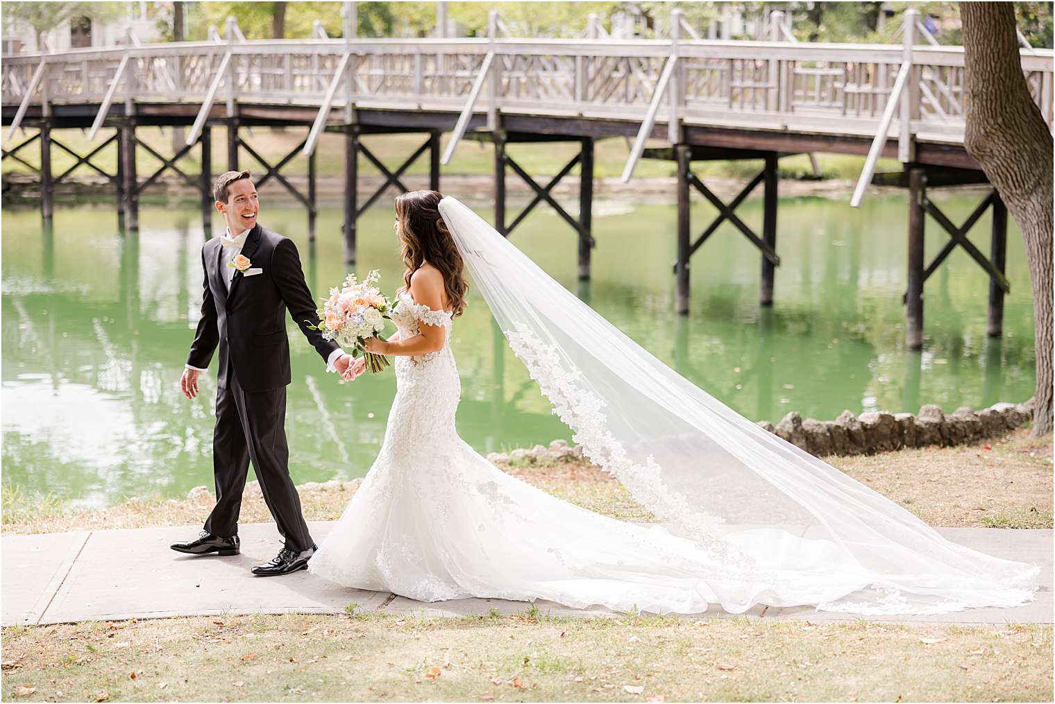 Bride and groom walking