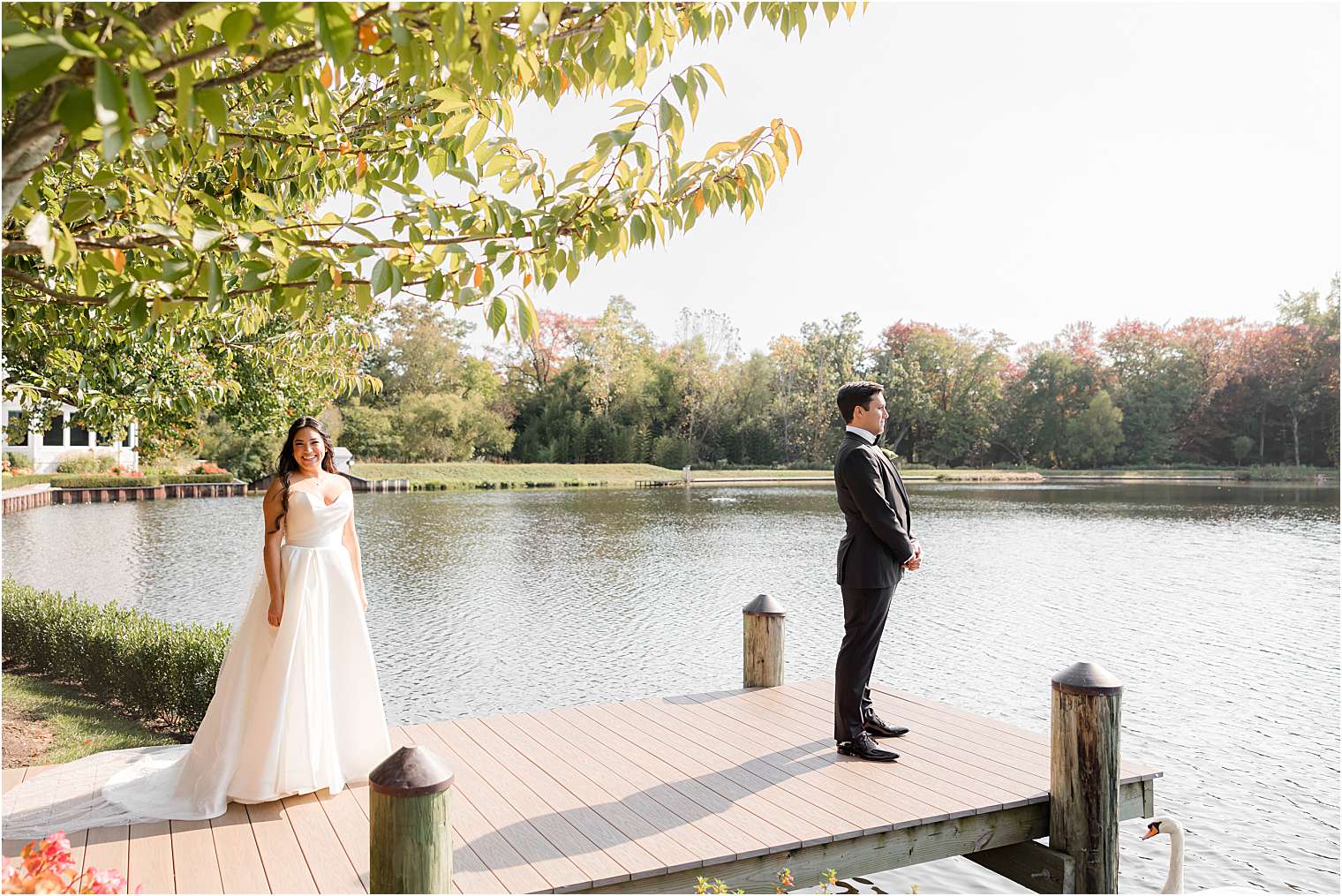 future husband and wife ready to share their first look at the mill lakeside manor