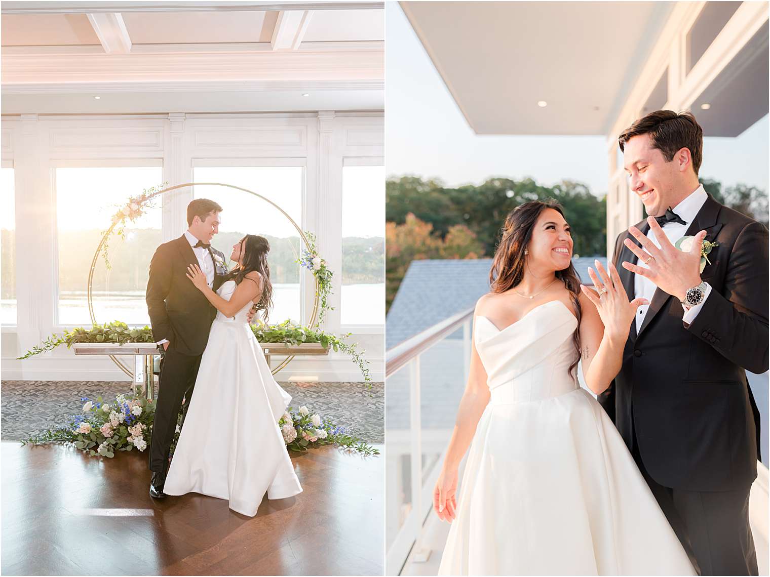 husband and wife in front of the sweetheart table 