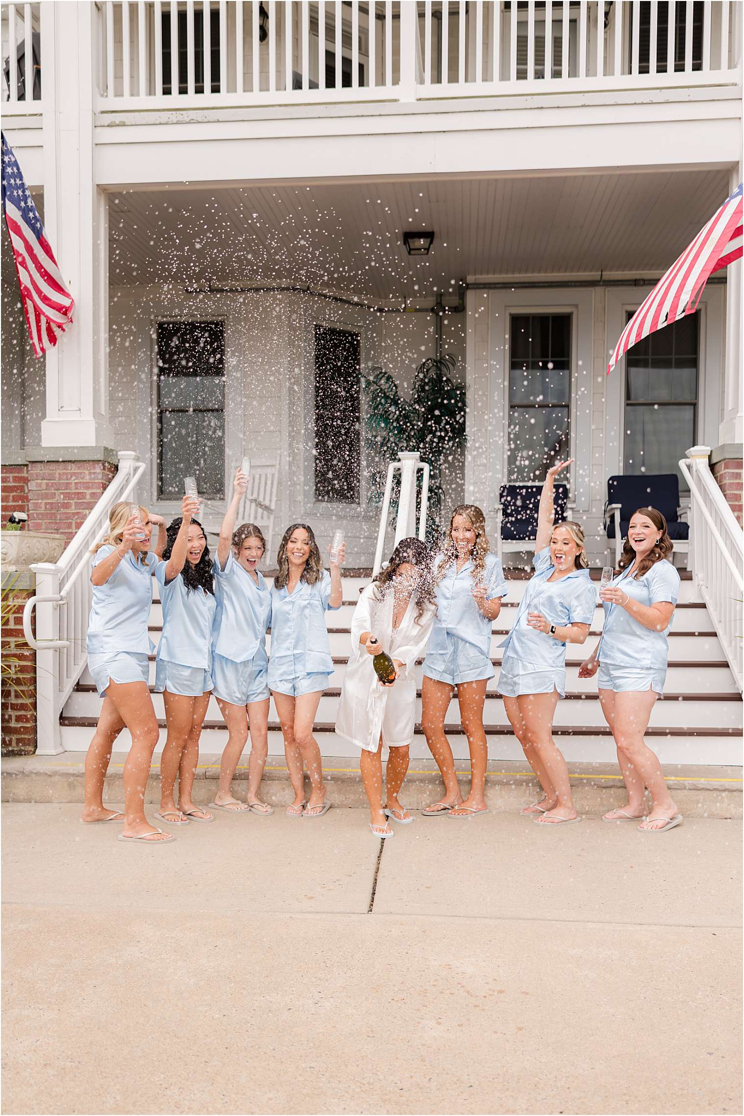 bride having fun with her bridesmaids