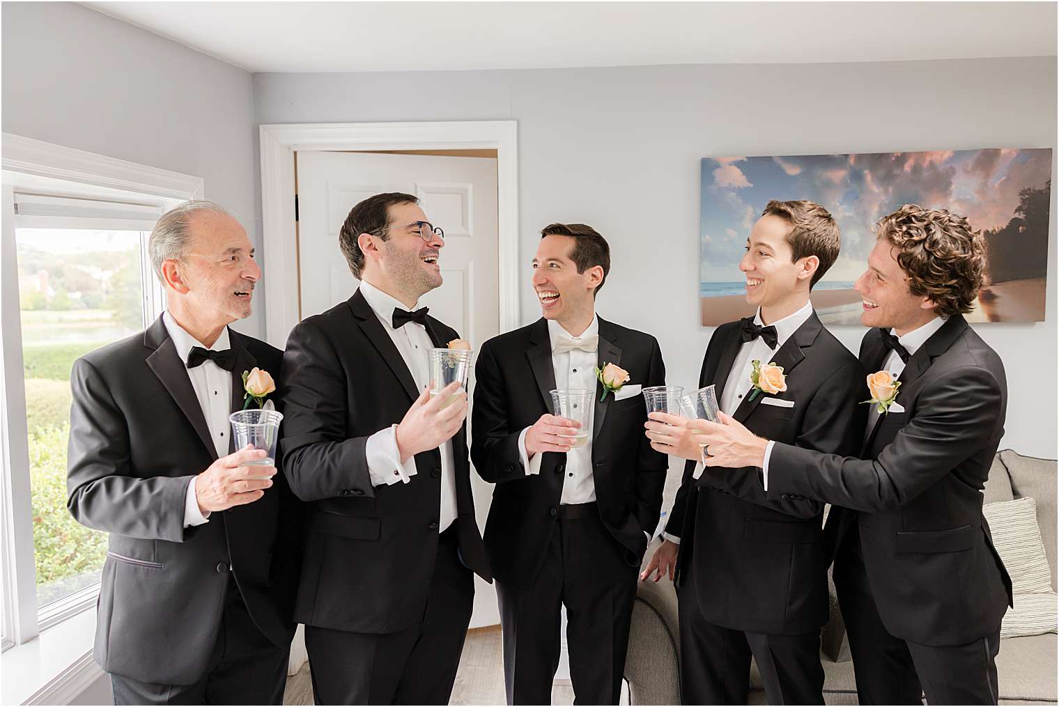 groom having fun with his groomsmen